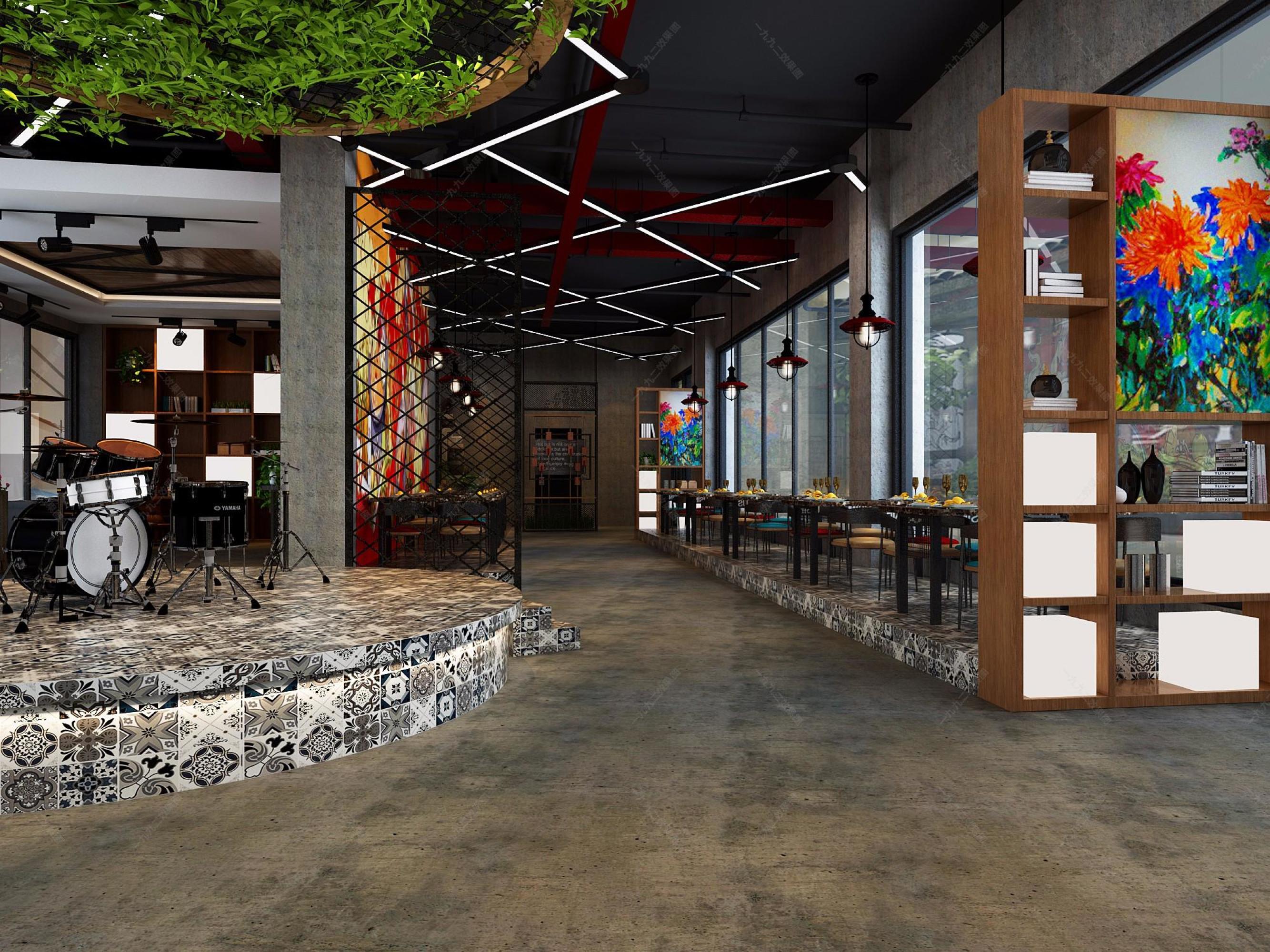 现代loft风烤鱼店设计[ID: 109790500]_建e效果图