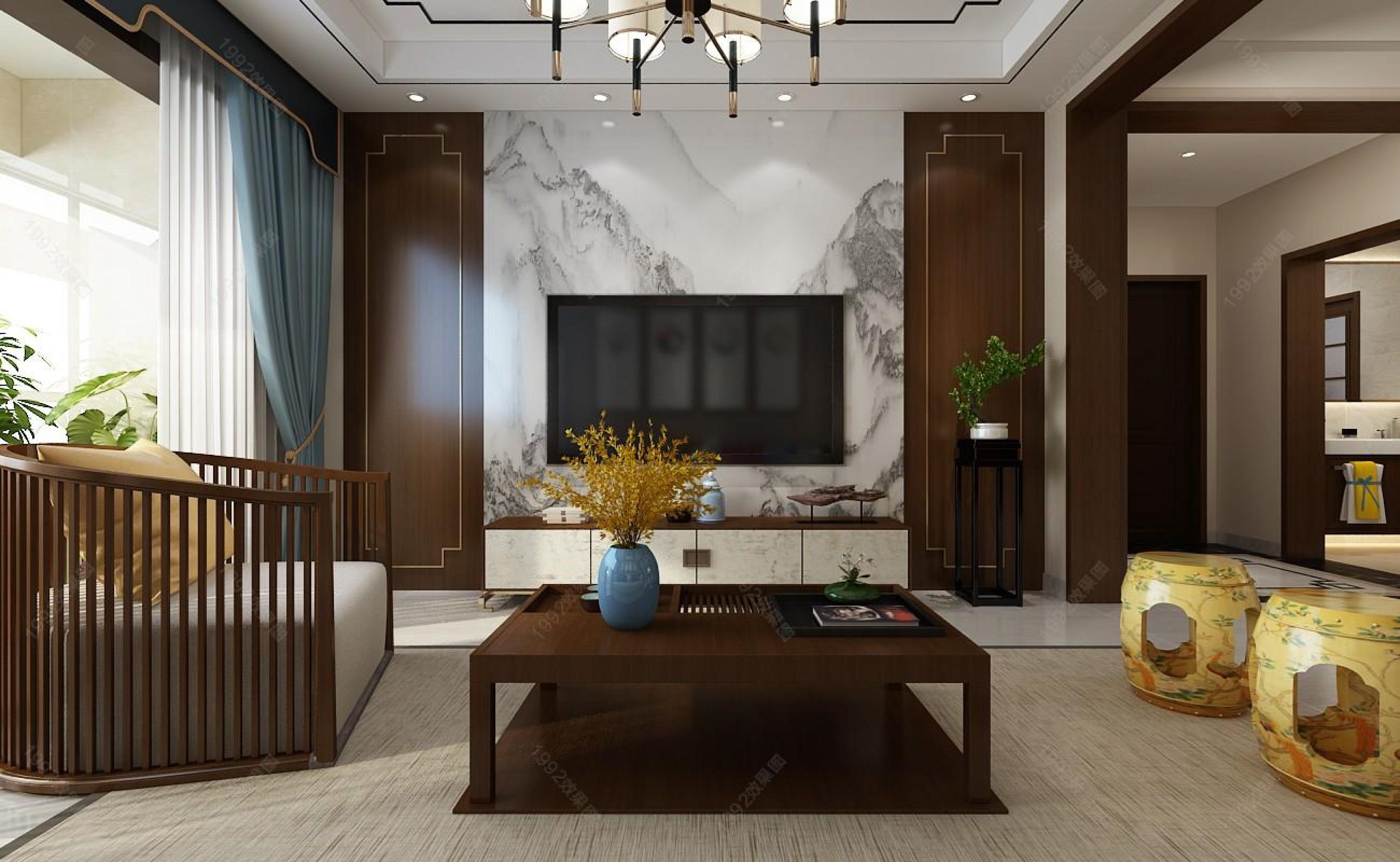 新中式家装设计[ID: 110511557]_建e效果图