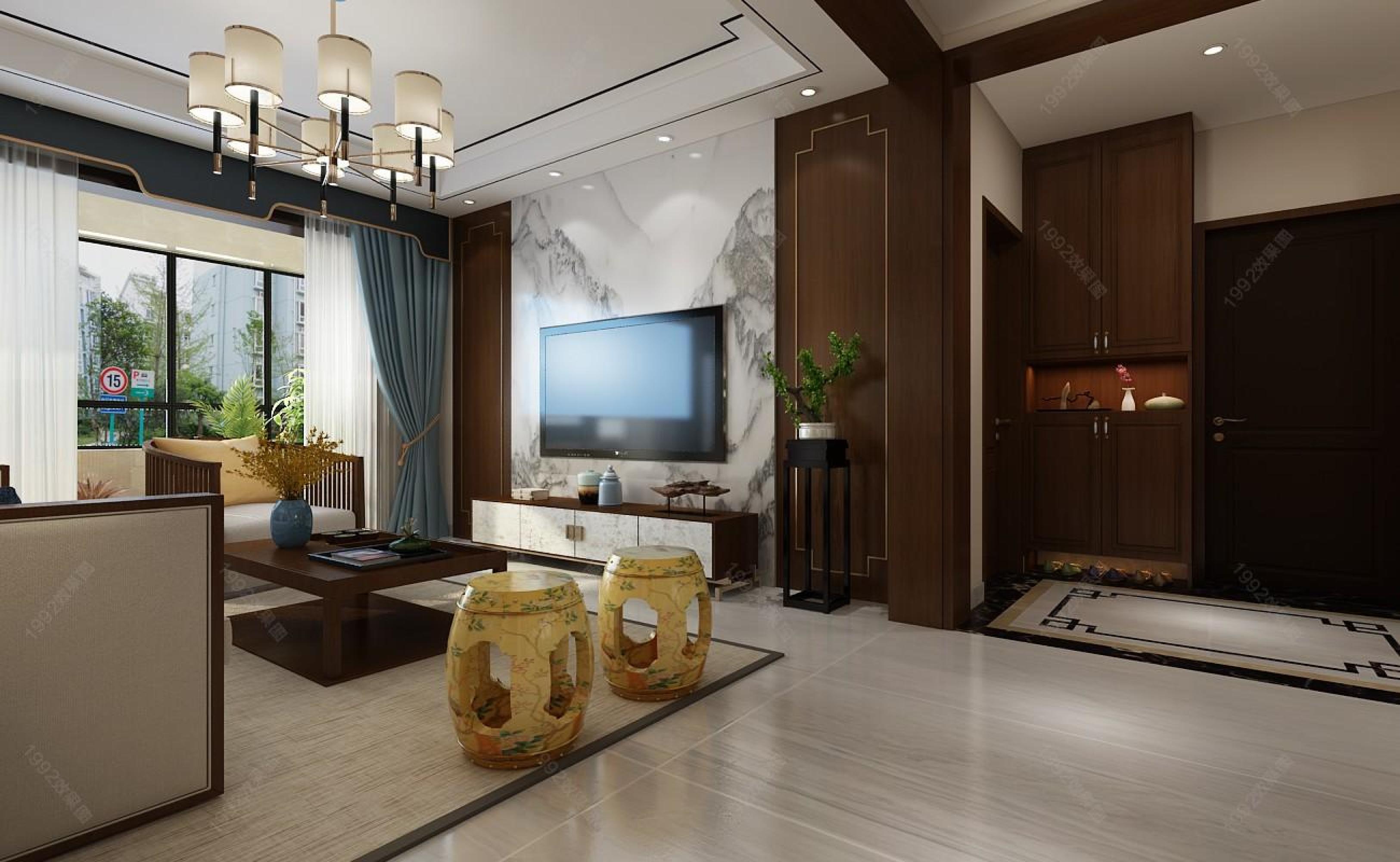 新中式家装设计[ID: 110511557]_建e效果图
