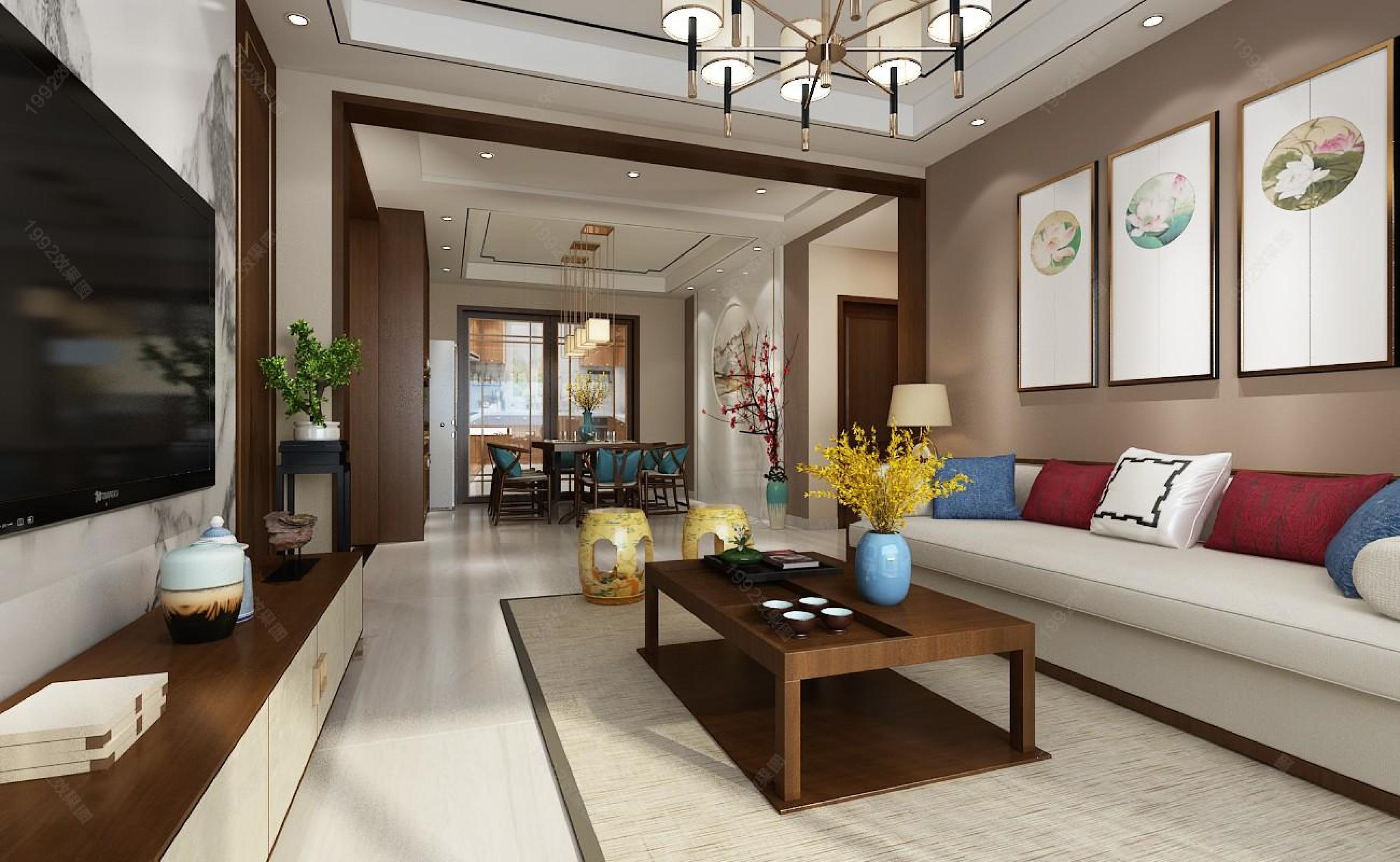 新中式家装设计[ID: 110511557]_建e效果图