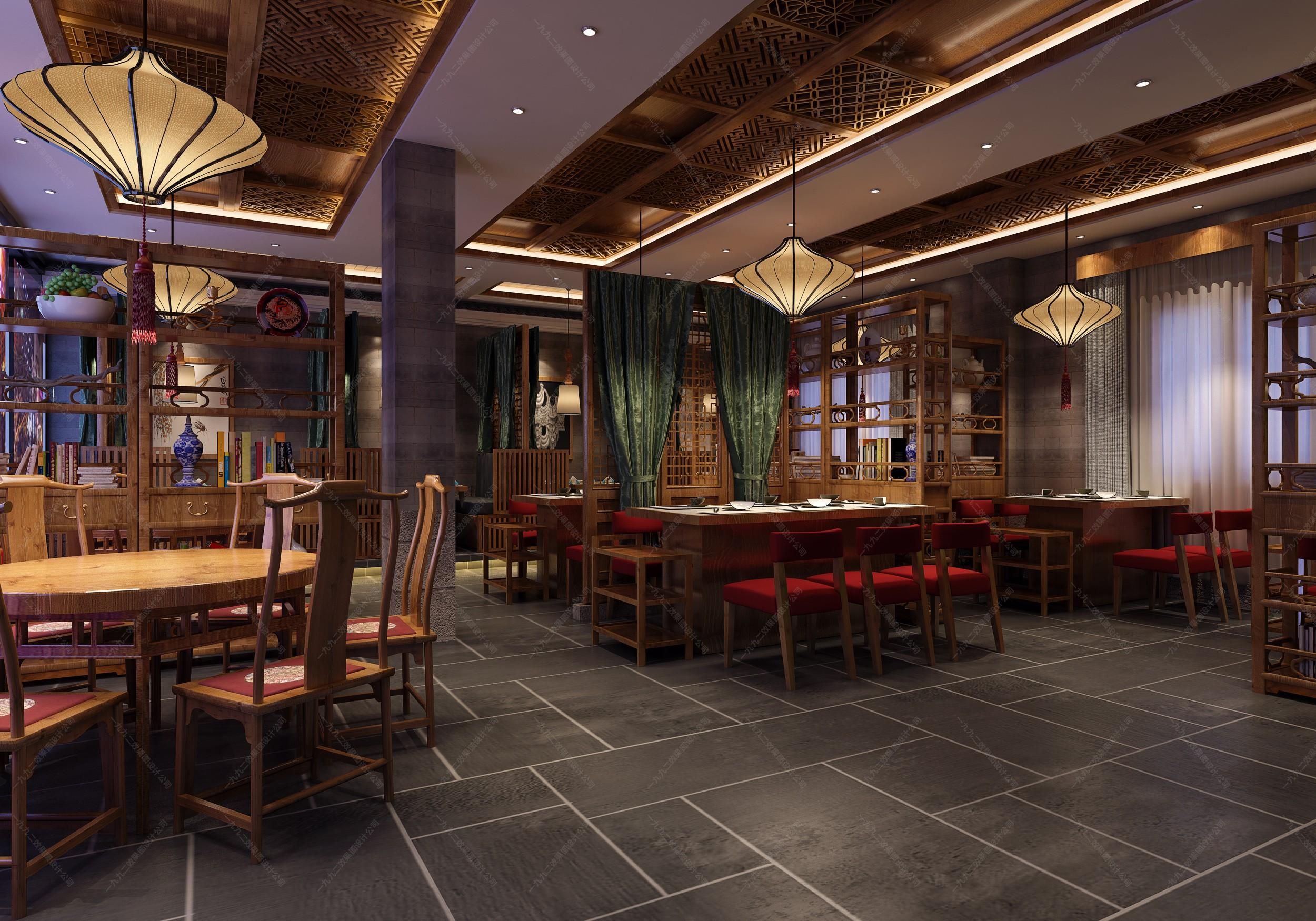 新中式火锅店设计 - 效果图交流区-建e室内设计网