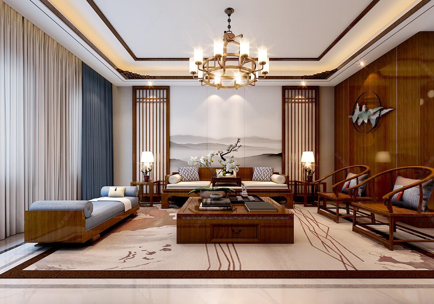 200平新中式家装设计 - 效果图交流区-建e室内设计网