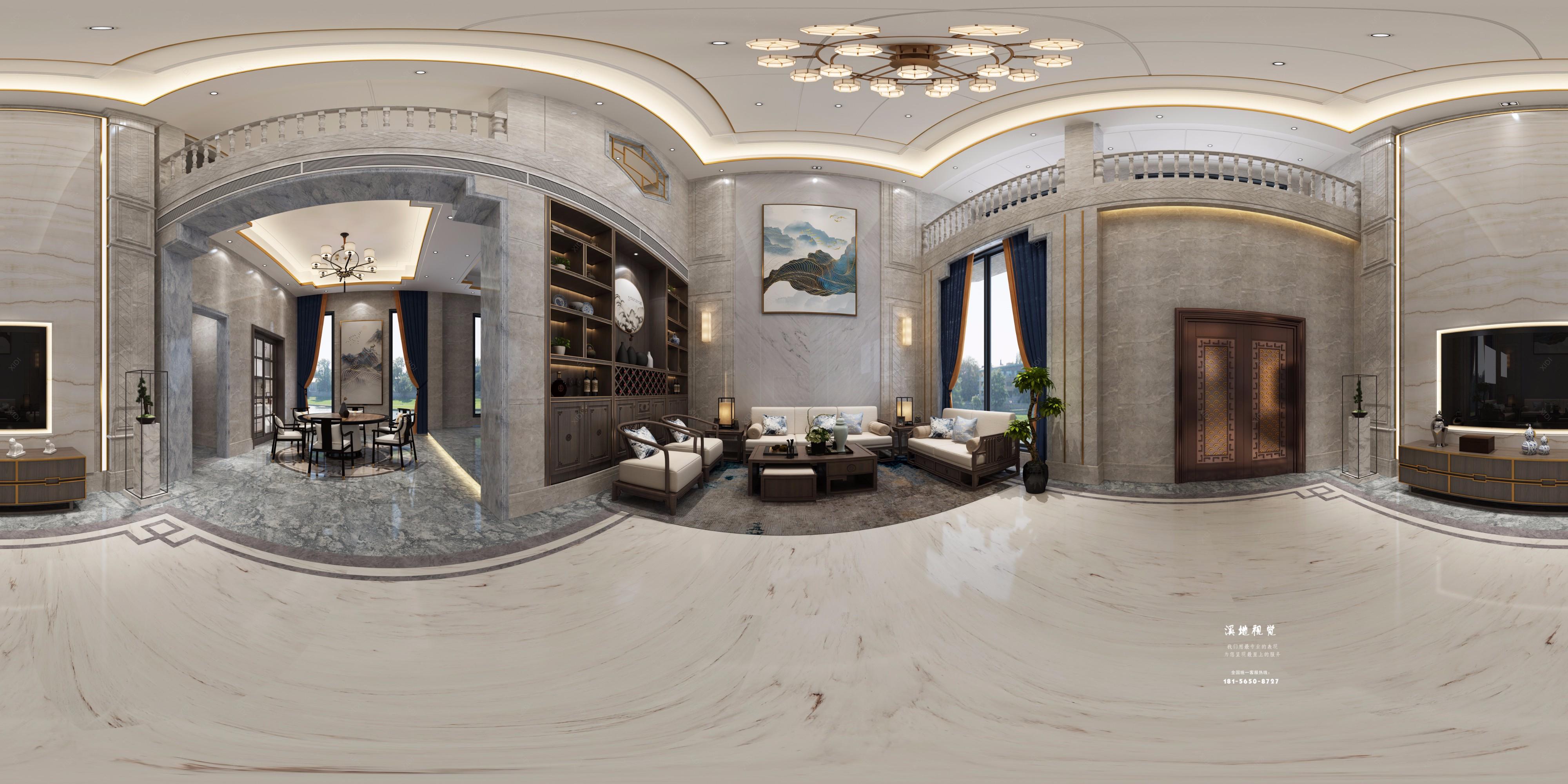 新中式挑空别墅全景 - 效果图交流区-建e室内设计网