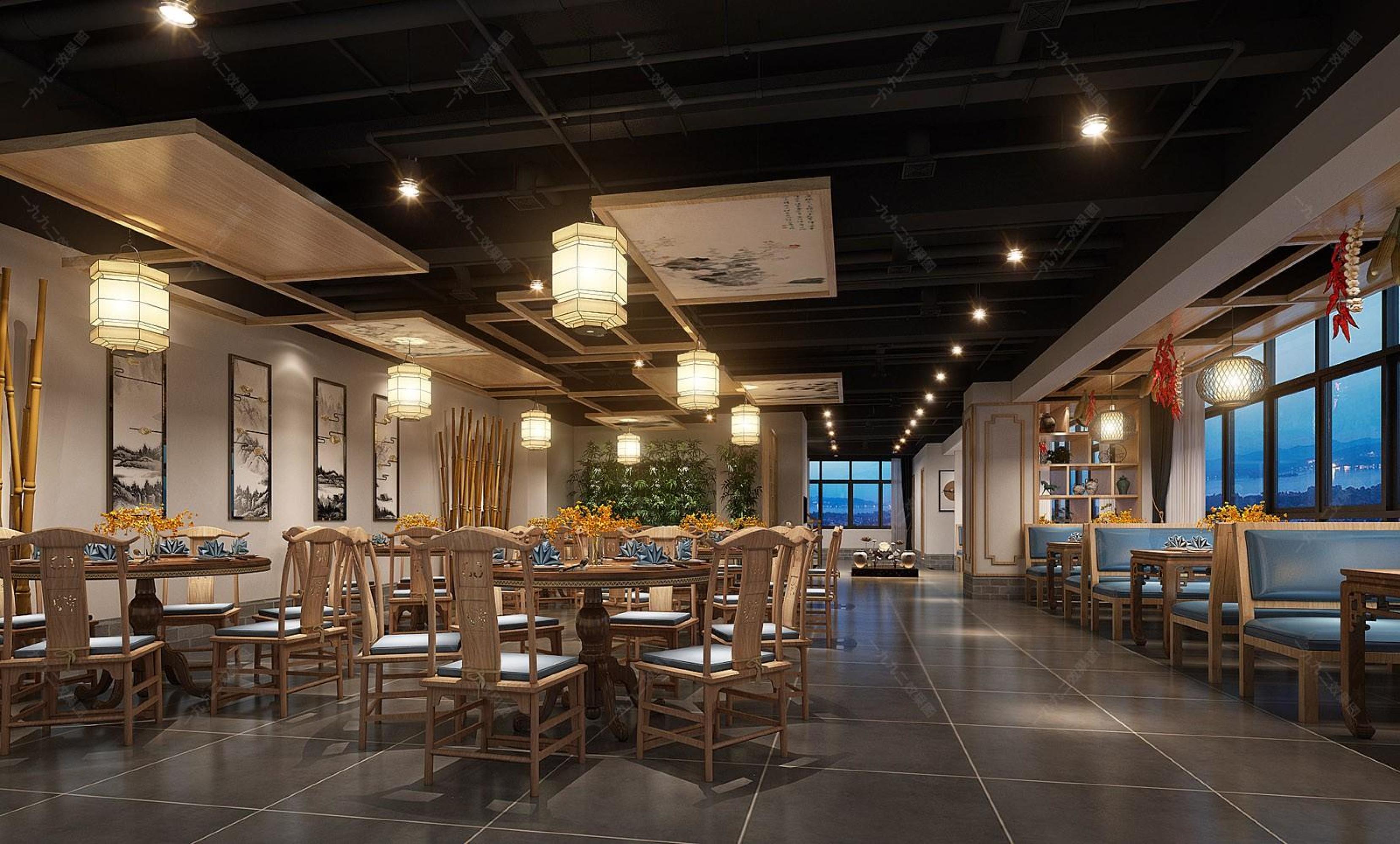 新中式火锅店[ID: 110773535]_建e效果图
