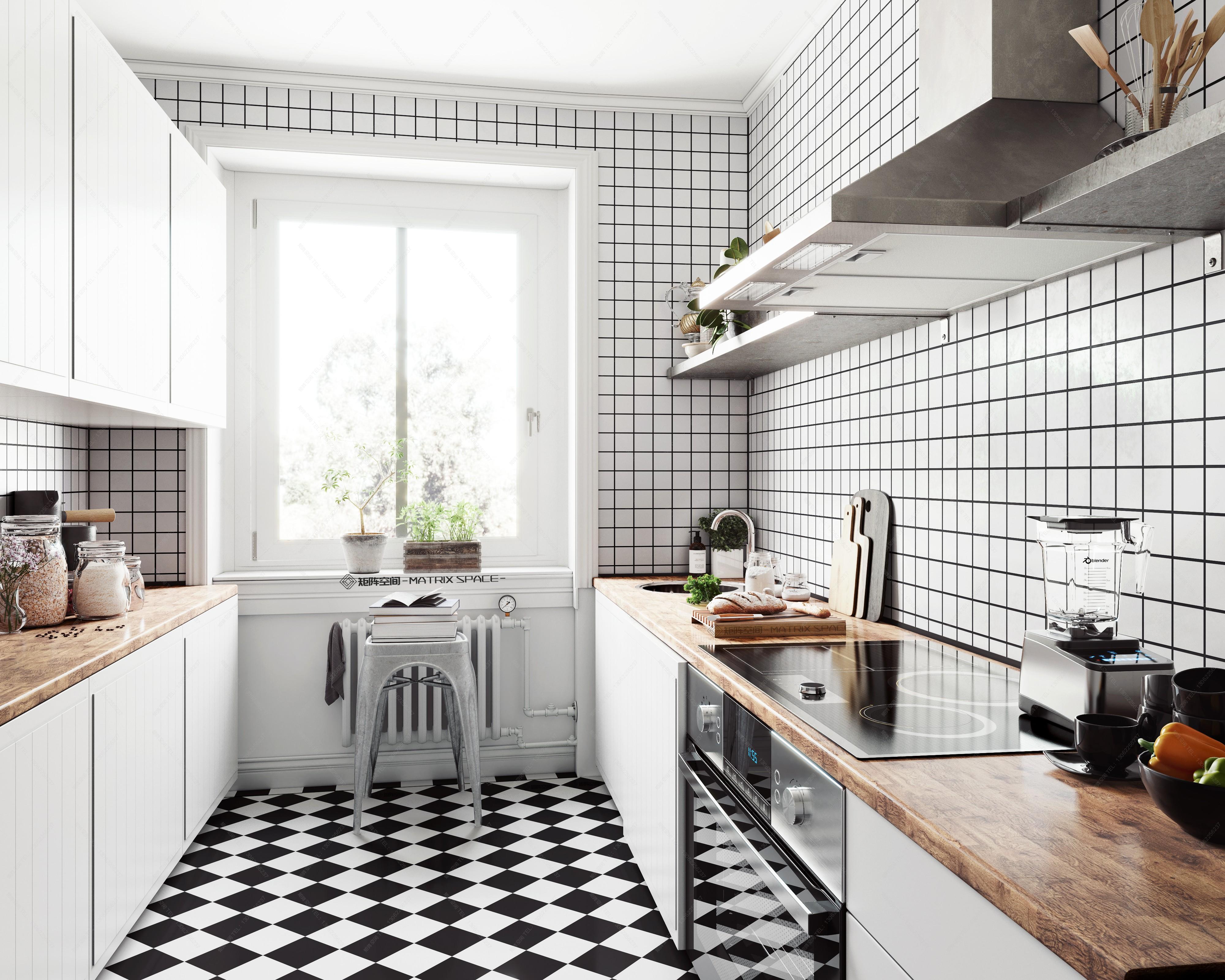 white kitchen 被线条勾勒的白色厨房