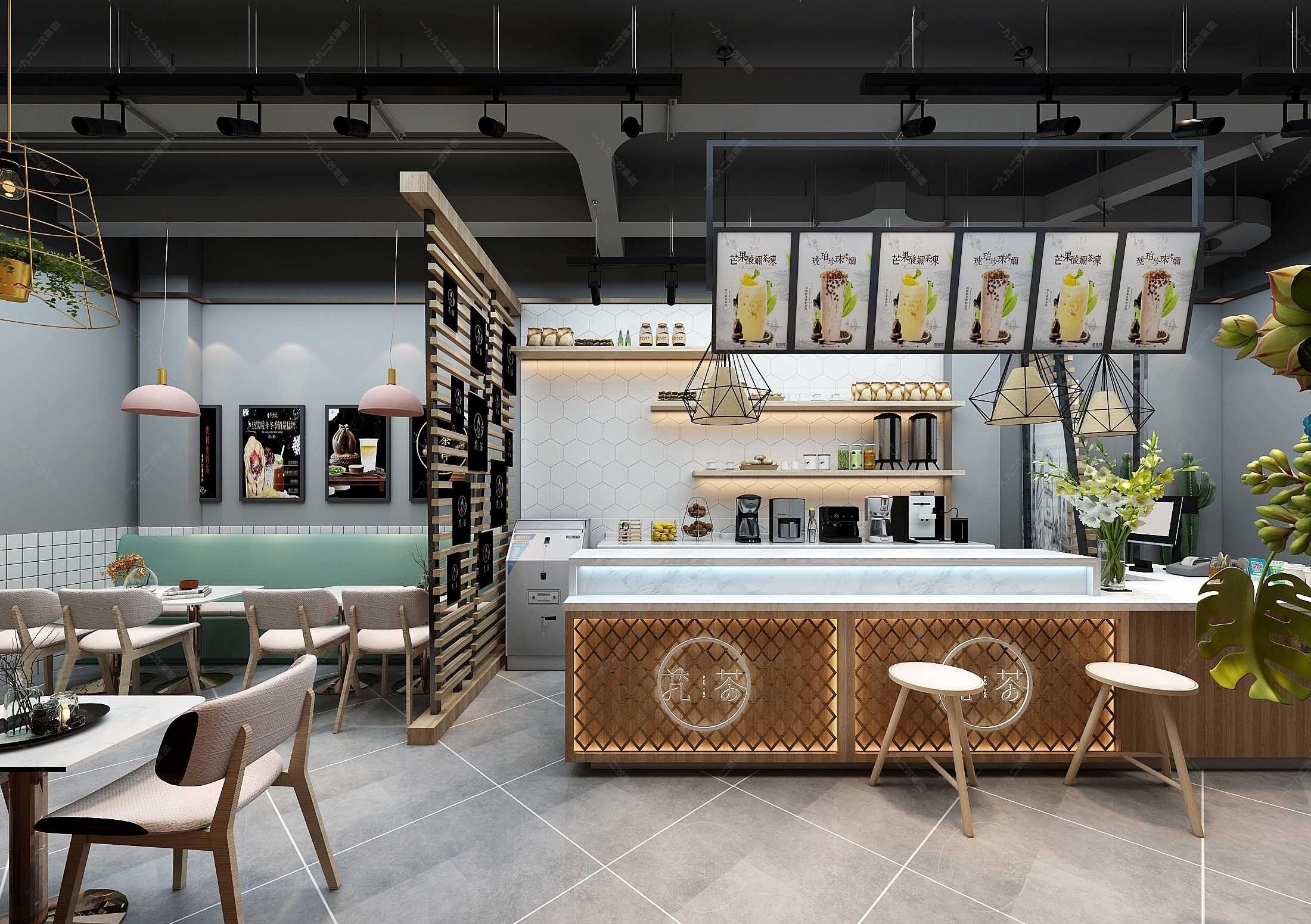 现代清新奶茶店 - 效果图交流区-建e室内设计网