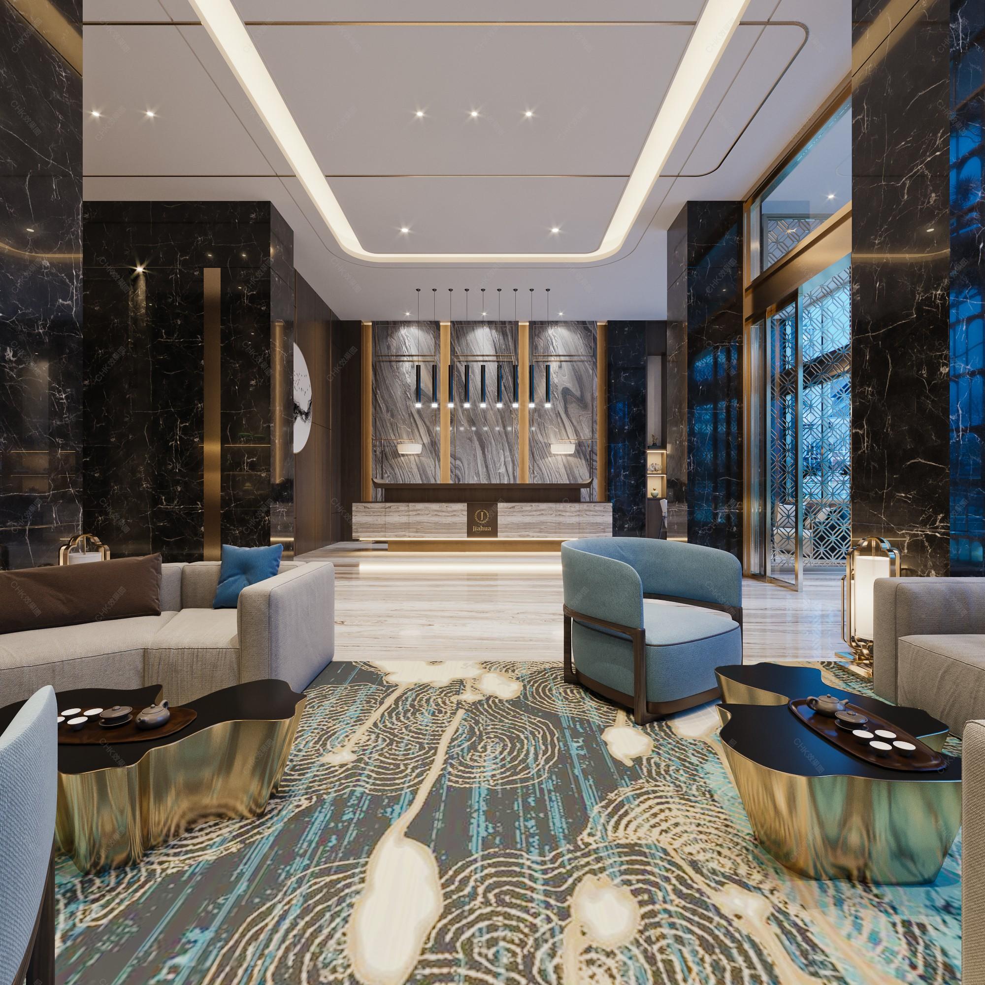 新中式酒店大堂 - 效果图交流区-建E室内设计网