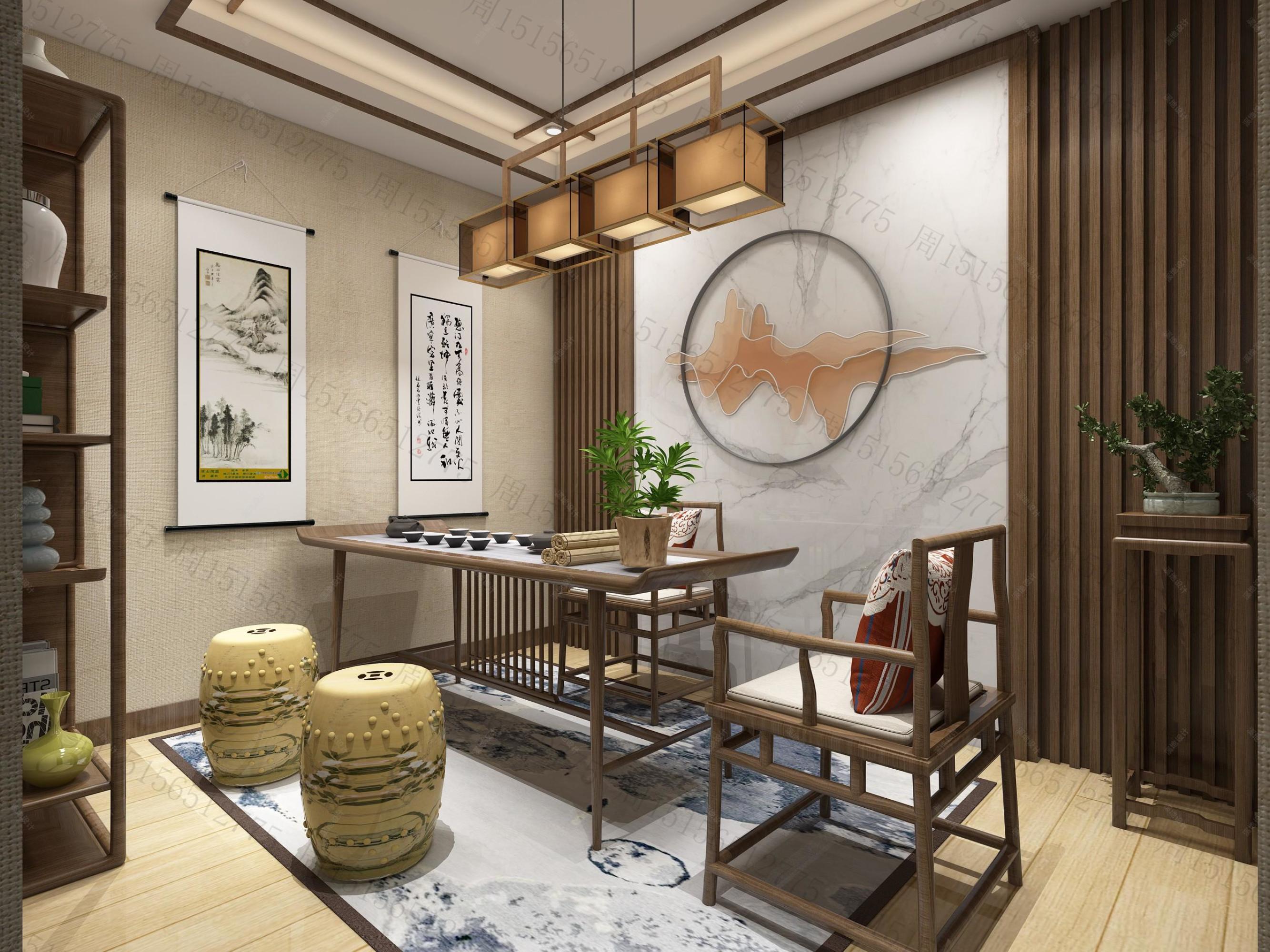 新中式茶室[ID: 112215366]_建e效果图
