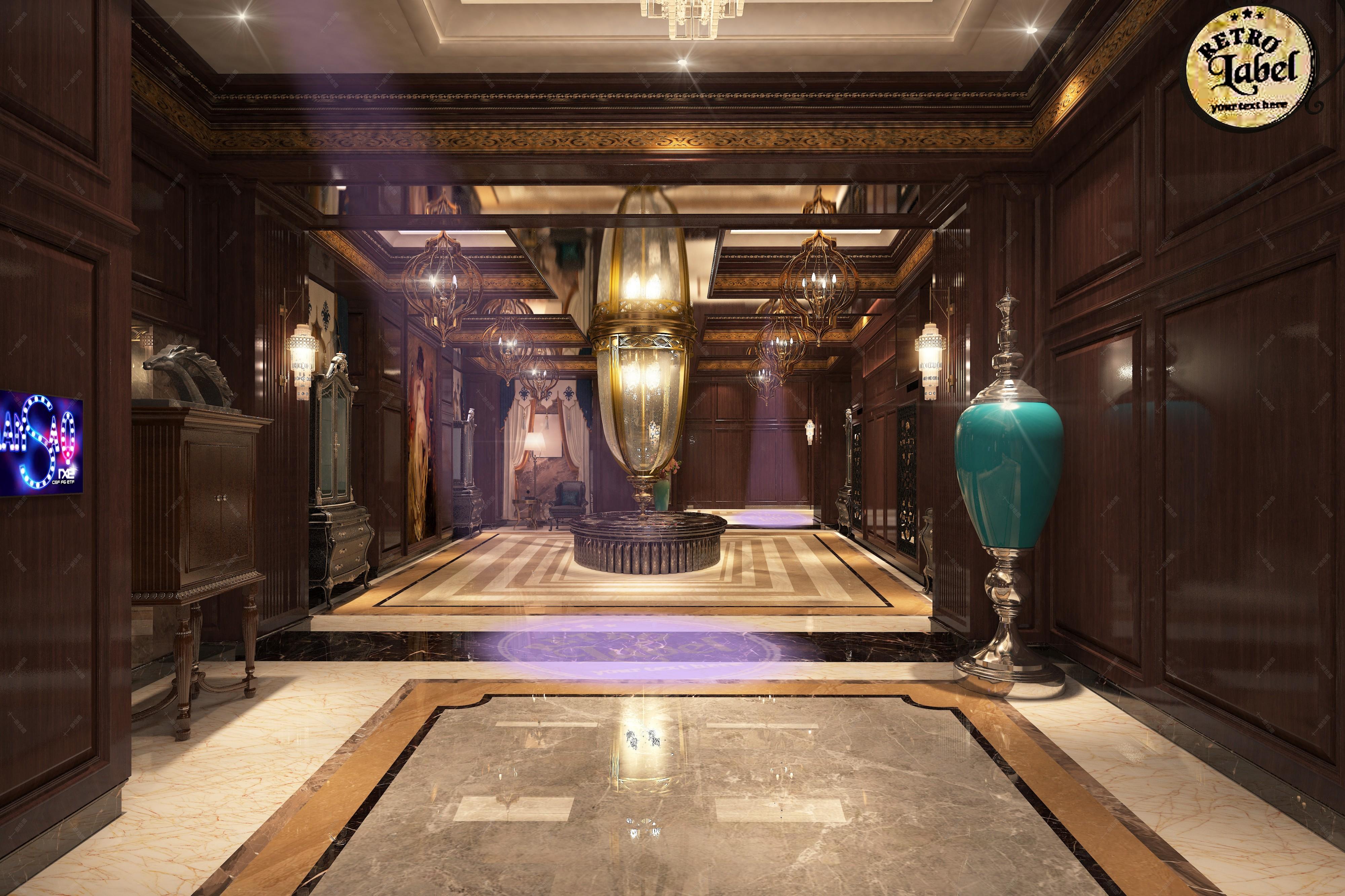 复古欧式娱乐会所大厅过道