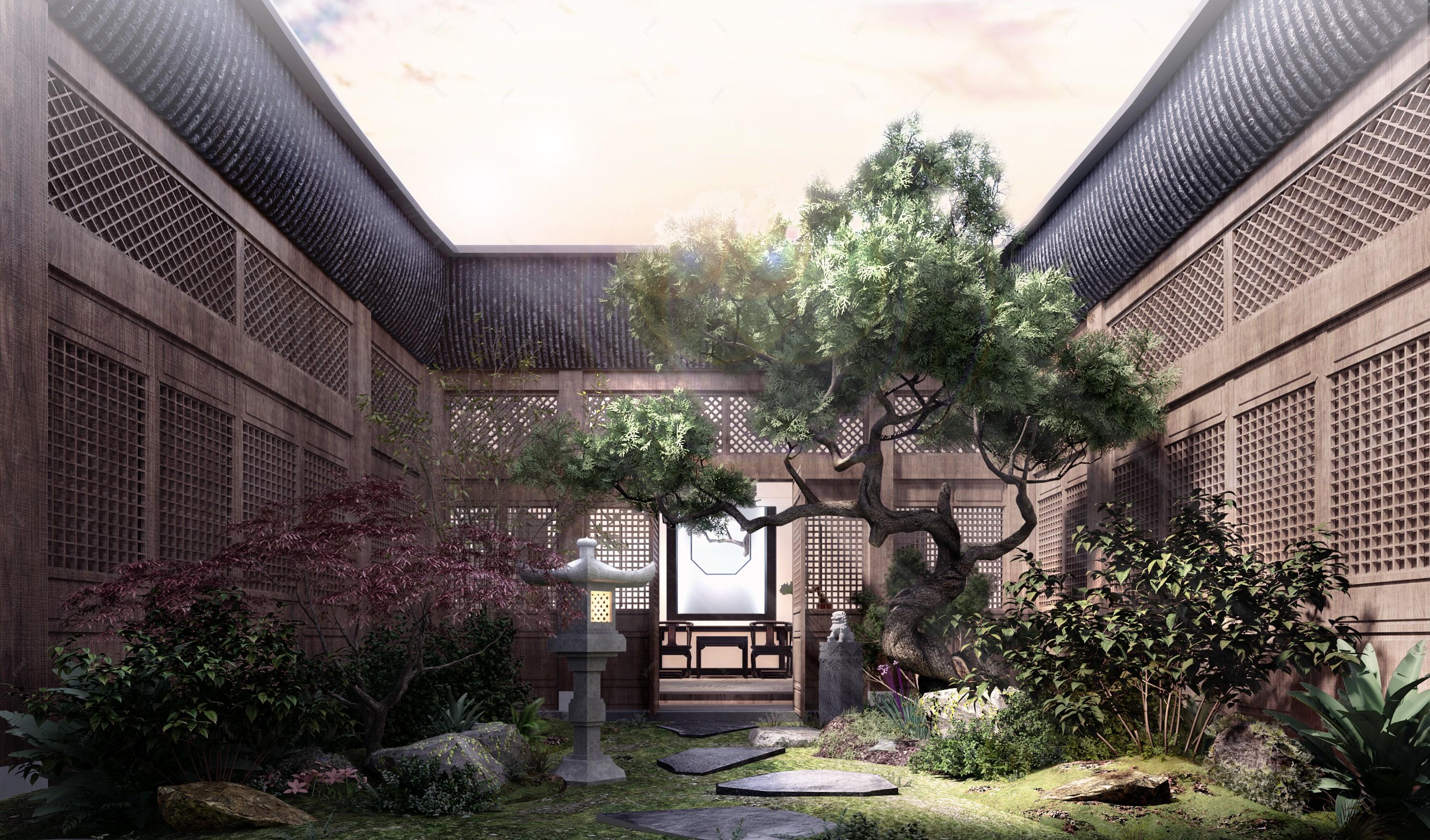 中式庭院造景 - 效果图交流区-建E室内设计网