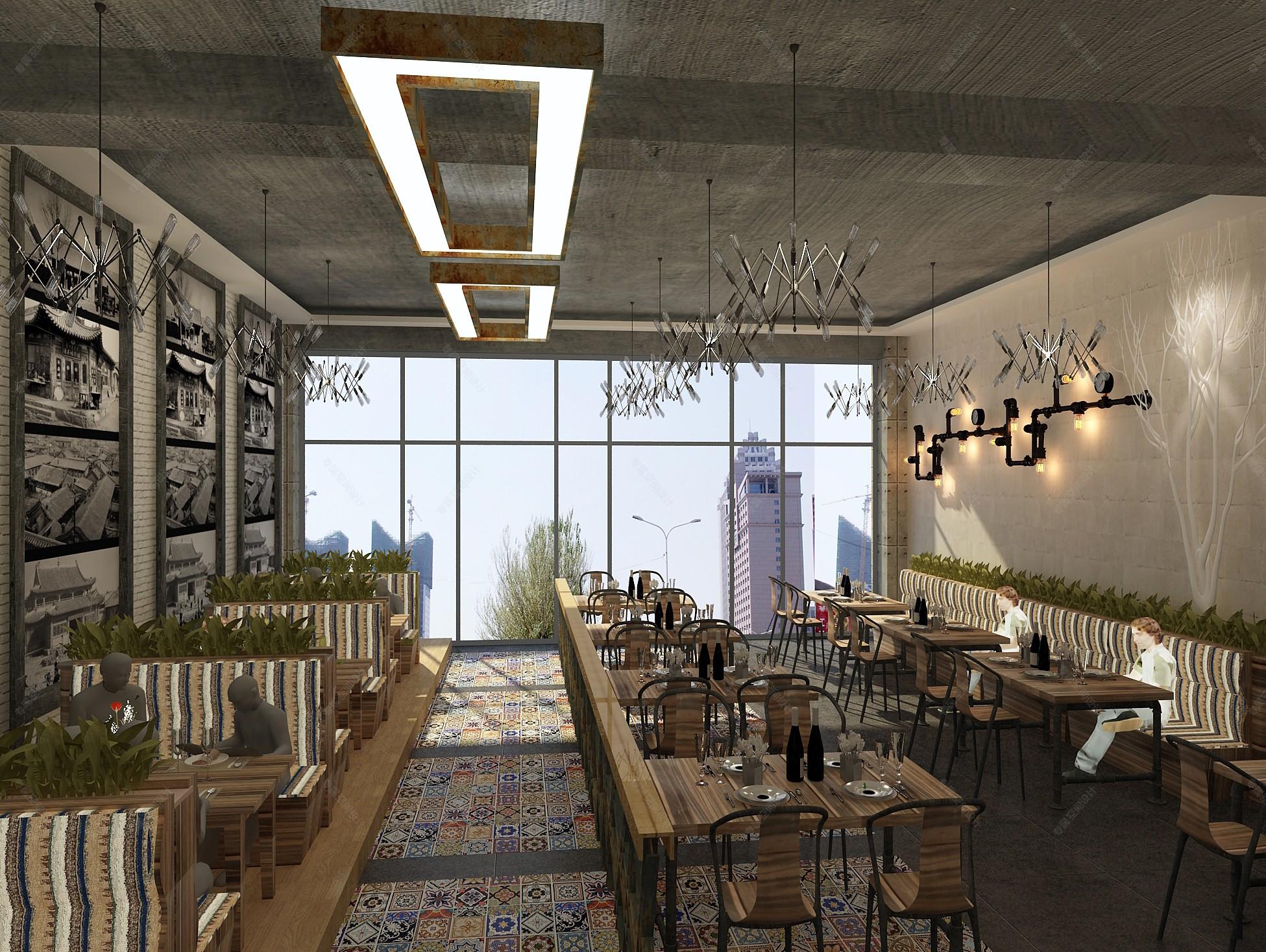 此设计为二层快餐厅设计,设计风格为现代工业风,主题鲜明.