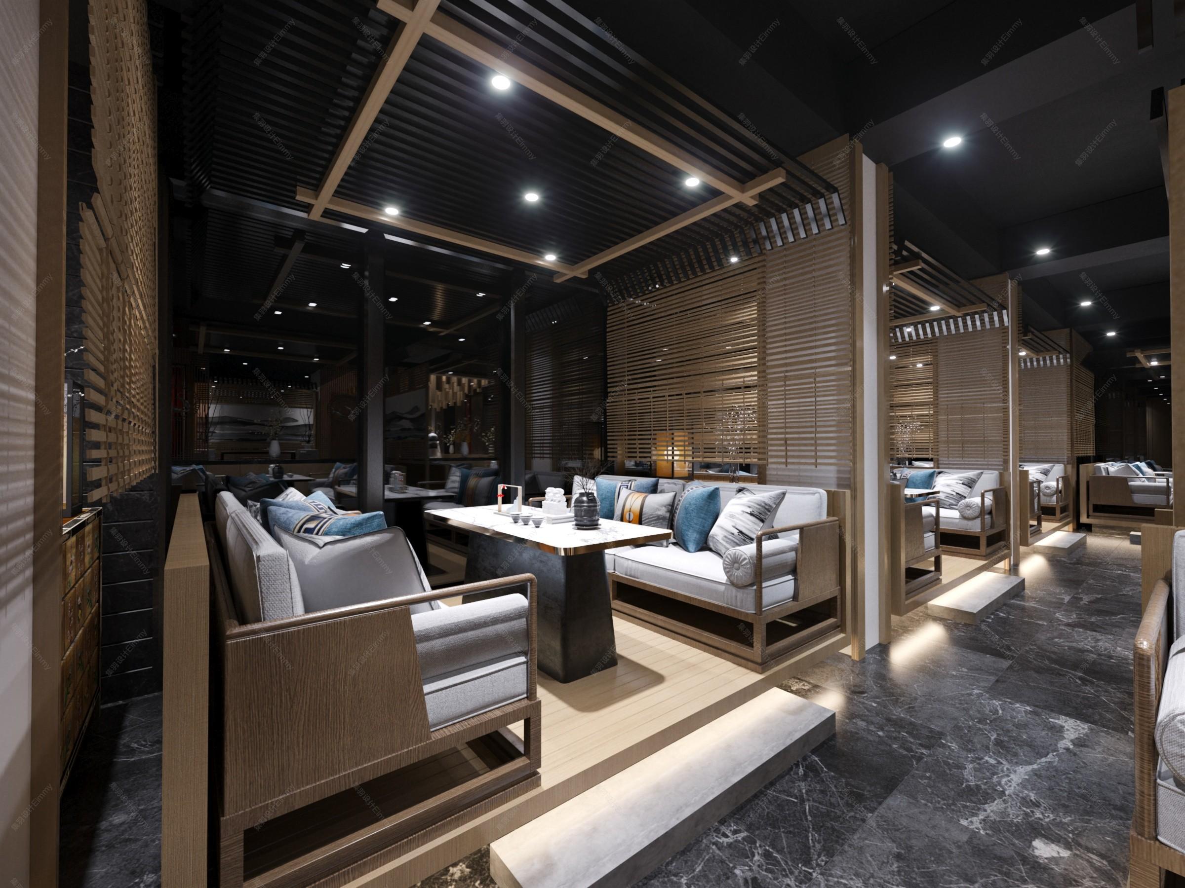 新中式餐饮就餐区娱乐区包间过道卫生间 - 效果图交流区-建E室内设计网