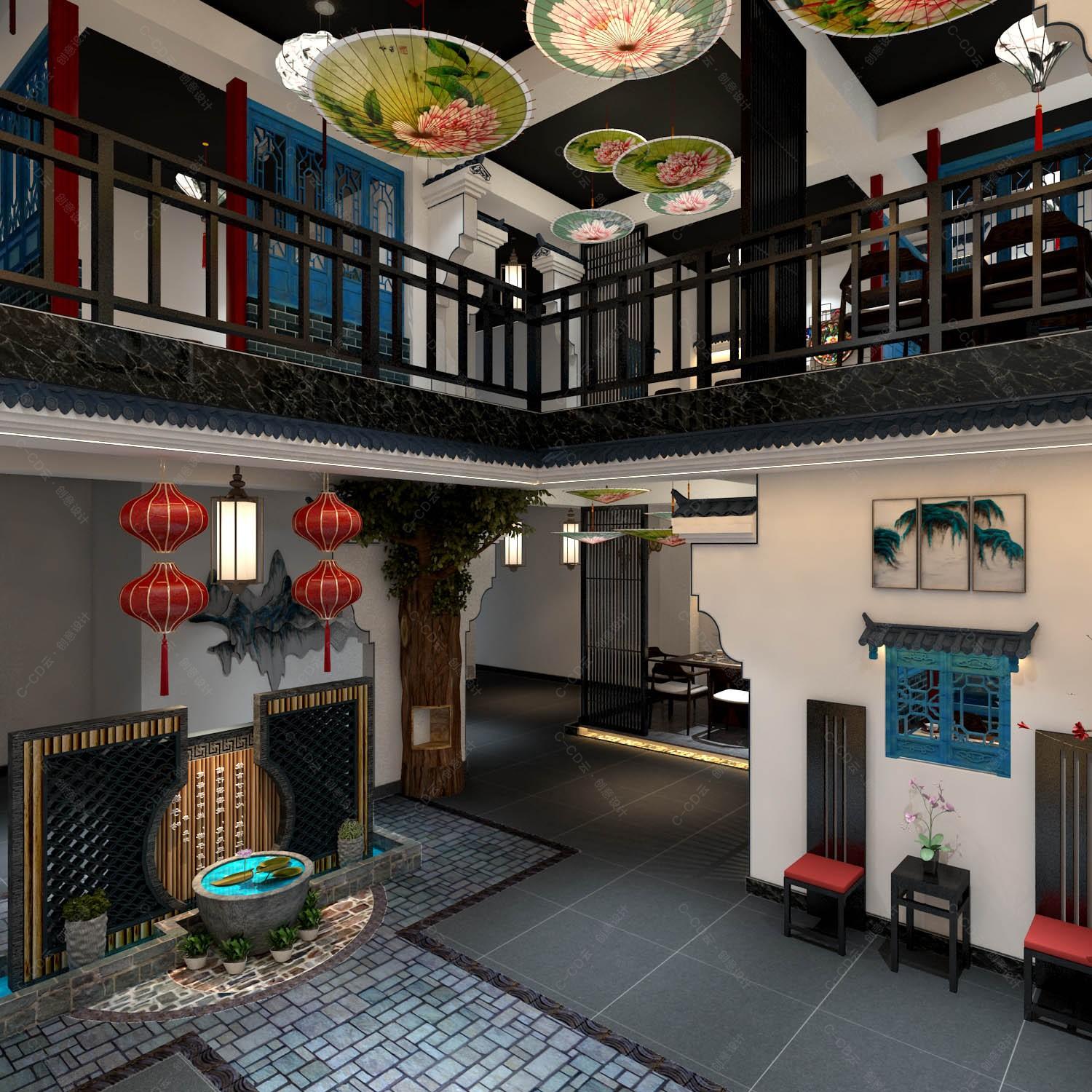 中式餐饮建筑 - 效果图交流区-建E室内设计网