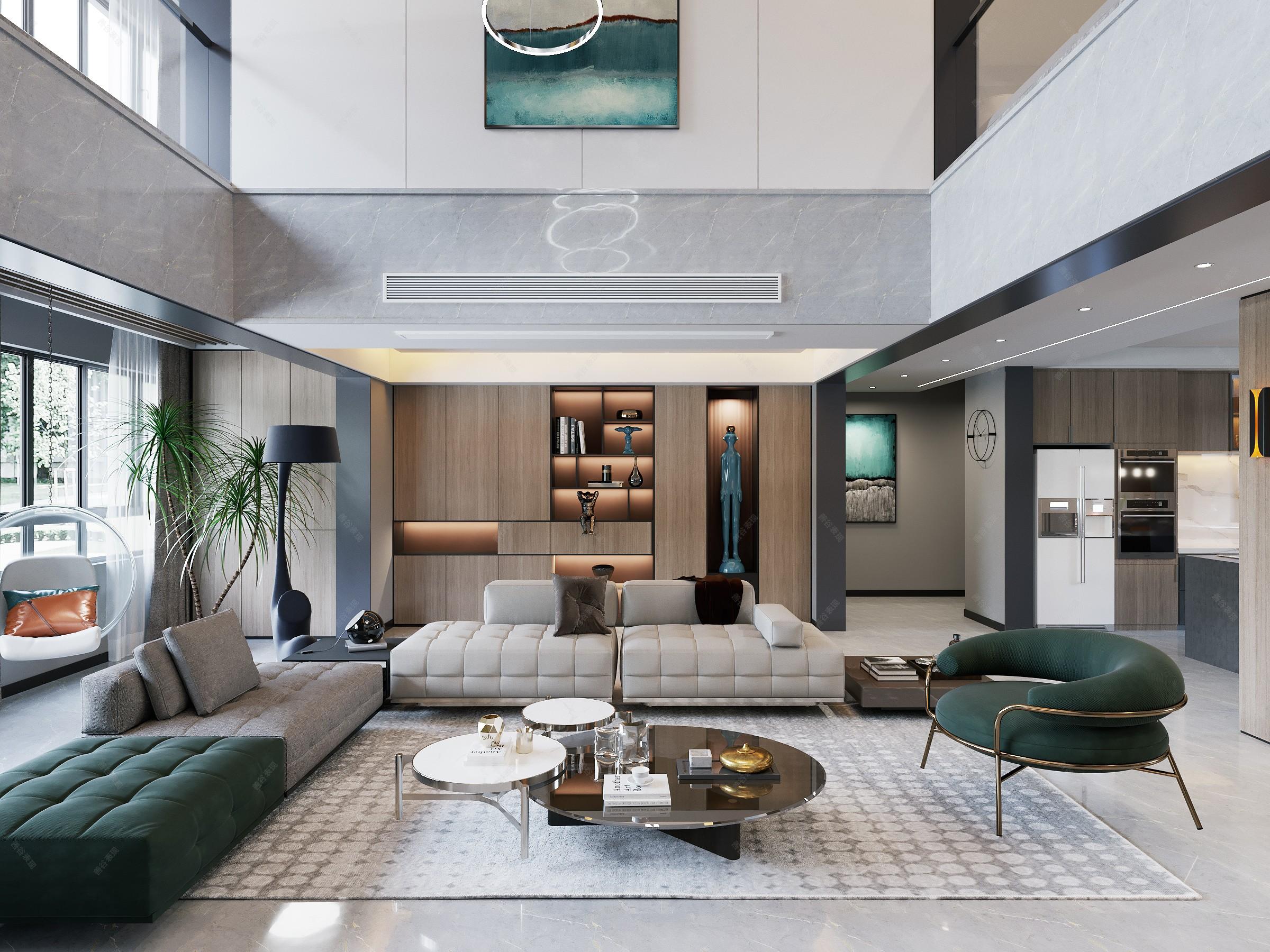 现代复式客餐厅 - 效果图交流区-建e室内设计网