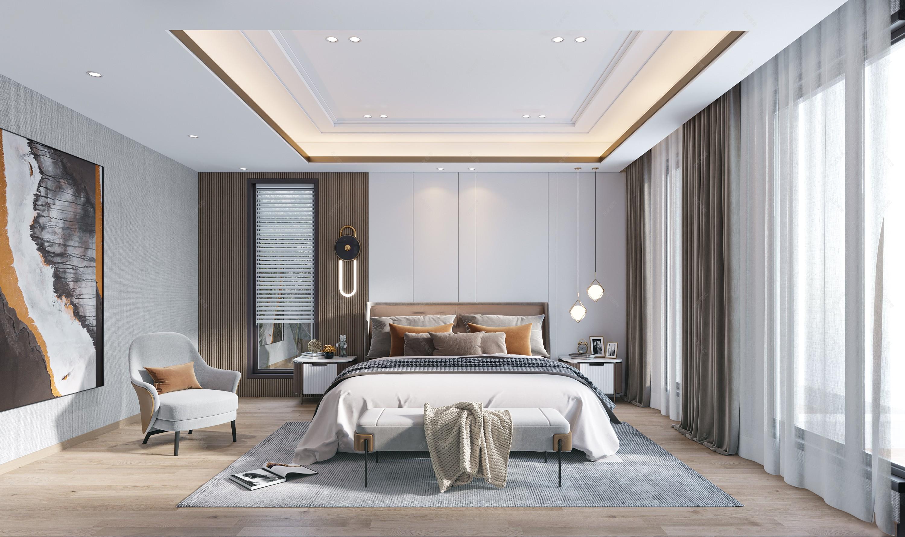 现代主卧 - 效果图交流区-建e室内设计网