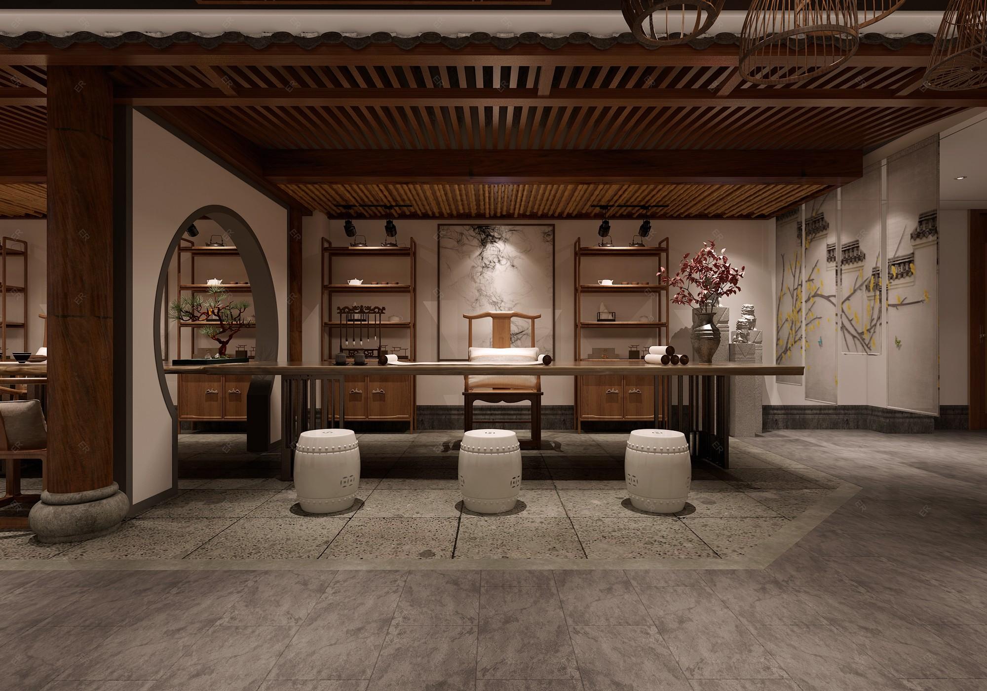 中式徽派茶馆-设计效果图-建E室内设计网