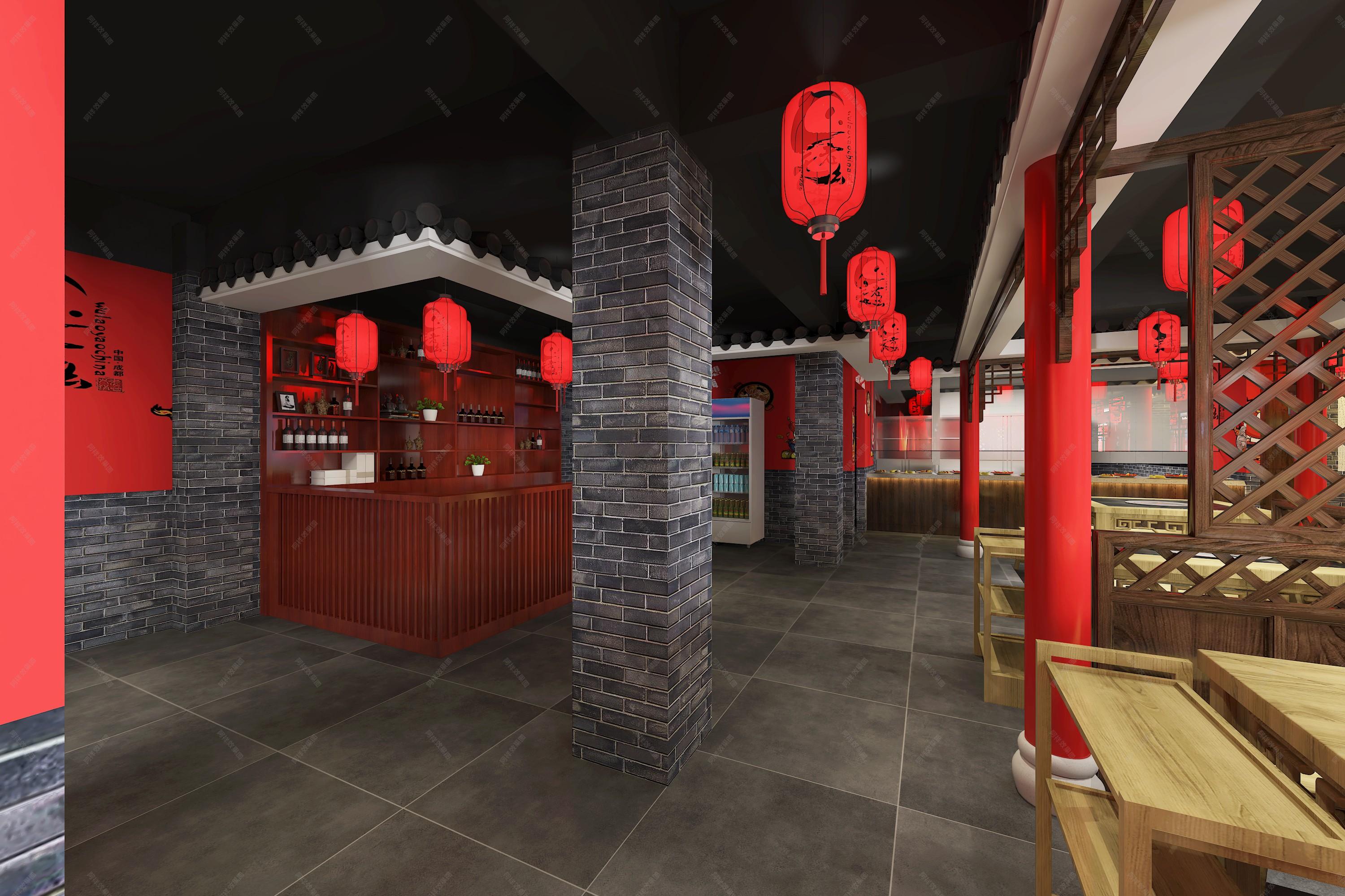 新中式火锅店 - 效果图交流区-建E室内设计网