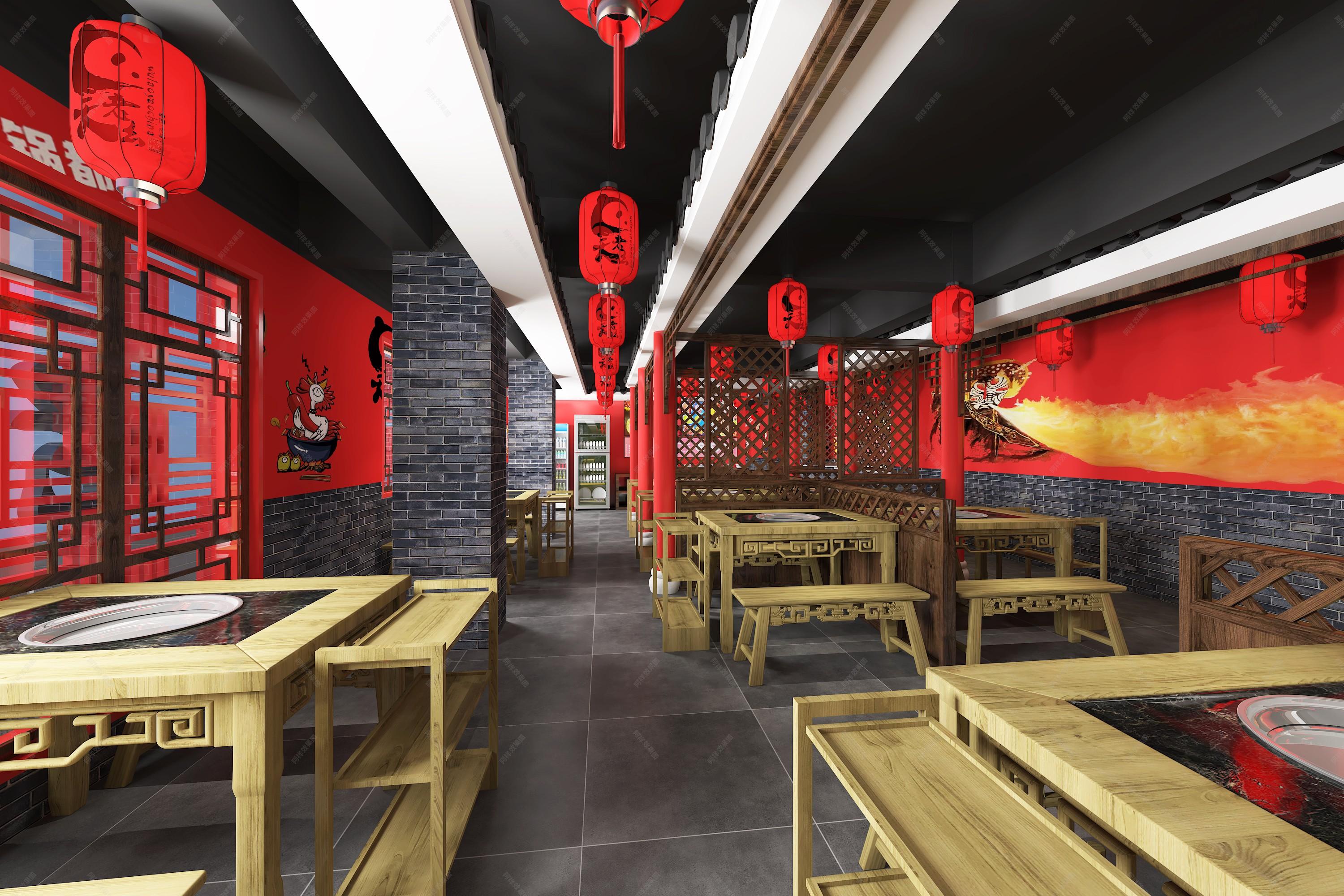 新中式火锅店 - 效果图交流区-建E室内设计网