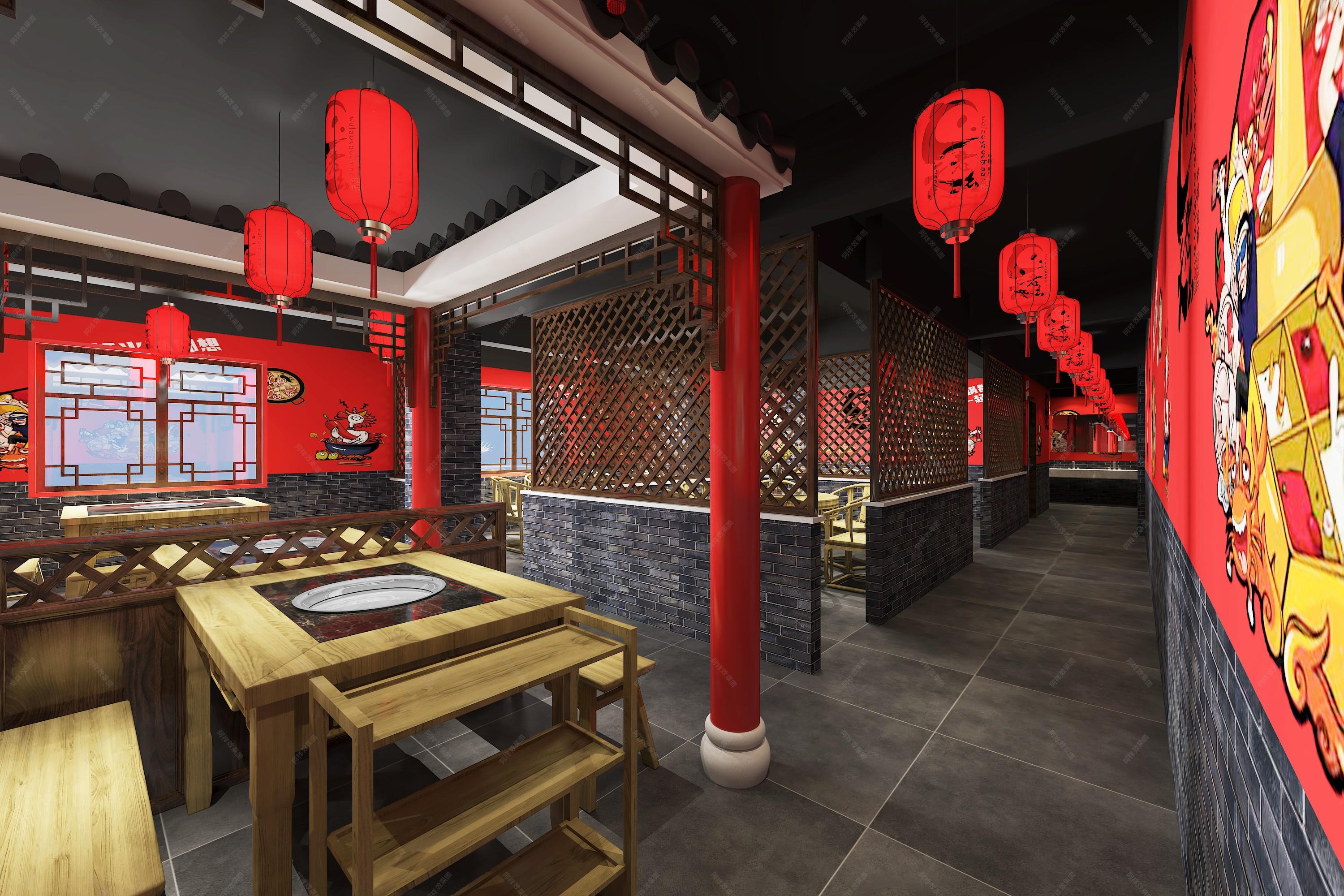 新中式火锅店 - 效果图交流区-建e室内设计网