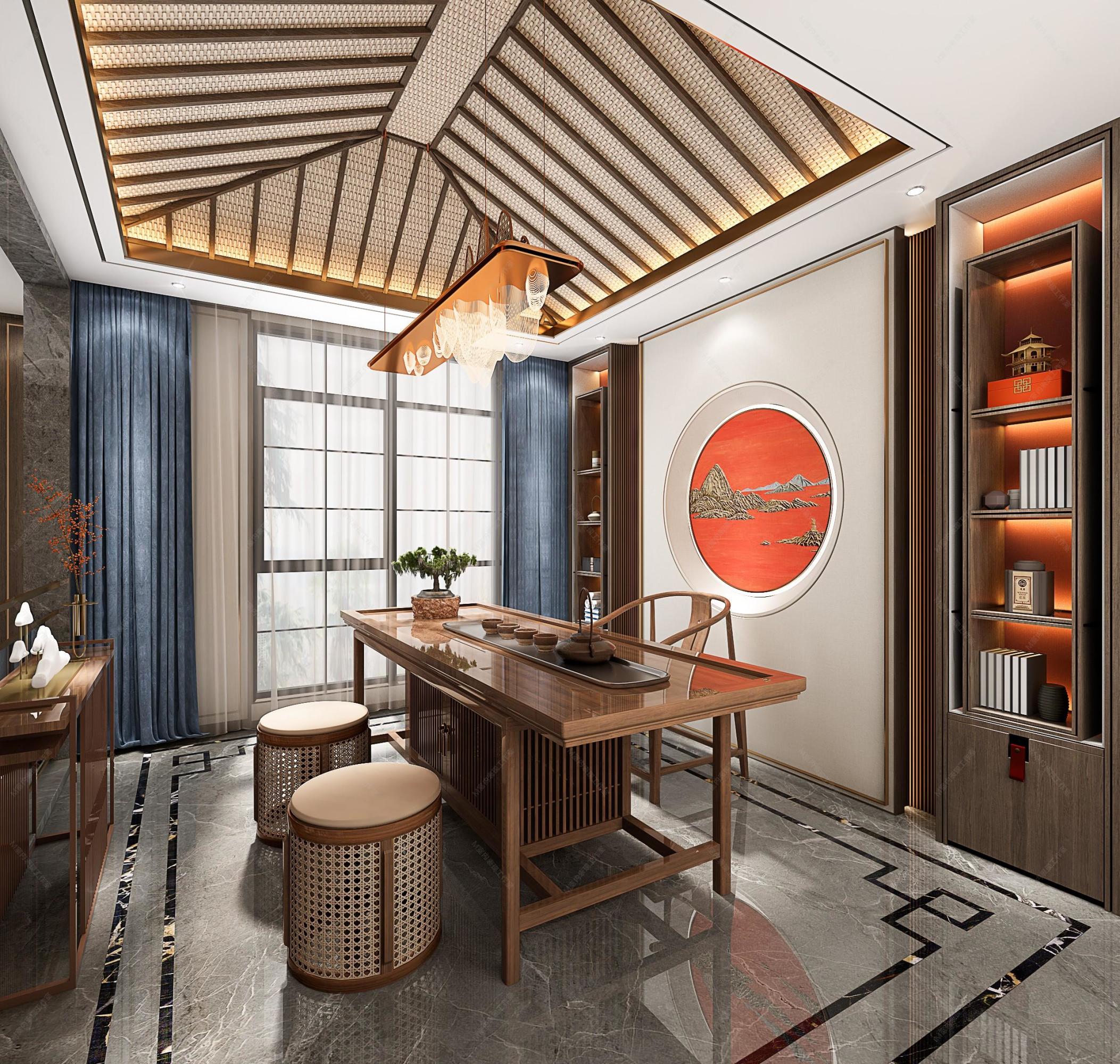 新中式样板间[ID: 107693223]_建e效果图