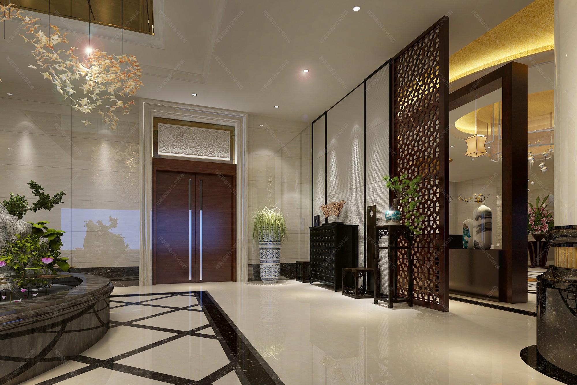 中式酒店大堂 - 效果图交流区-建E室内设计网