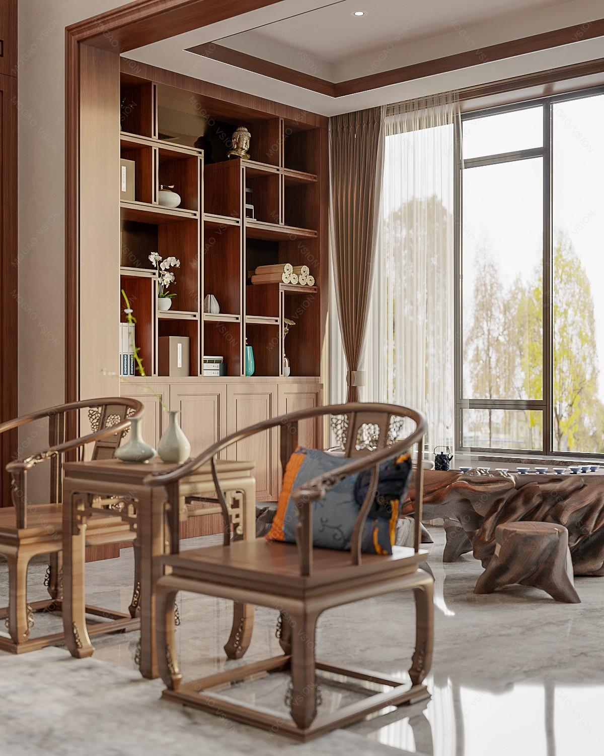新中式客厅红木家俱 – 设计本装修效果图