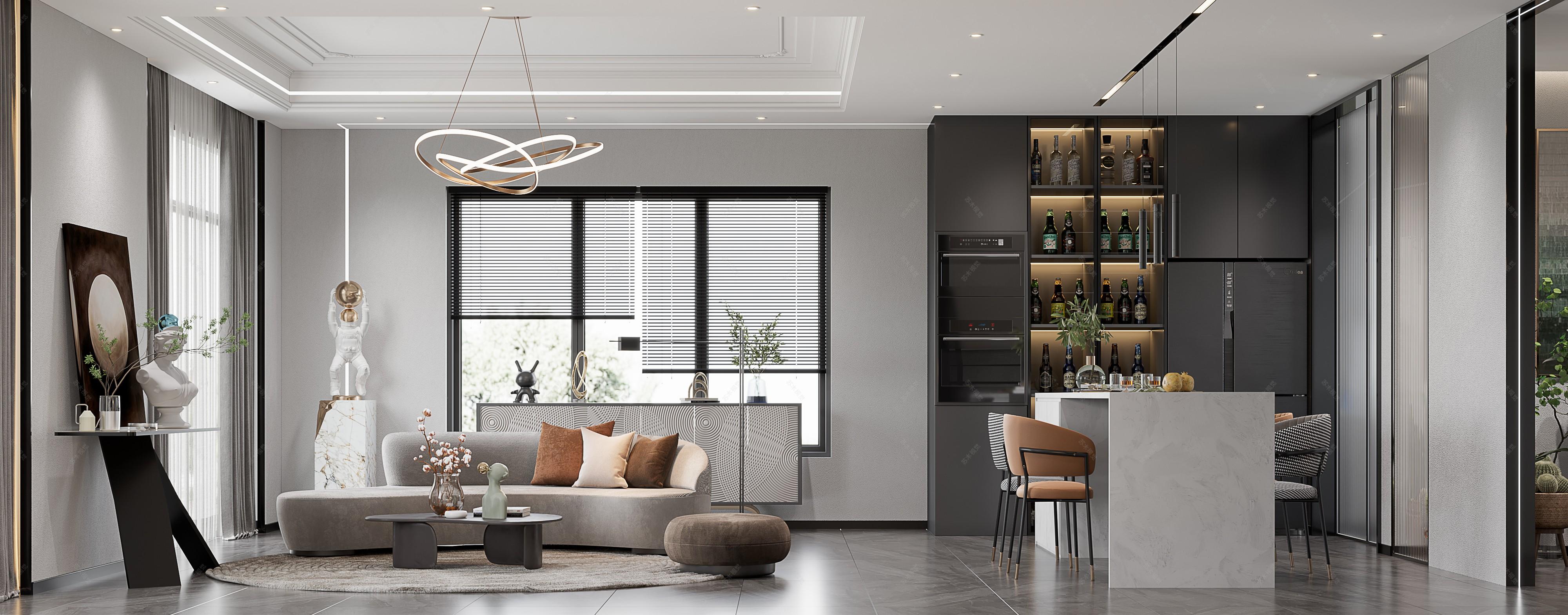 现代极简客餐厅 - 效果图交流区-建e室内设计网