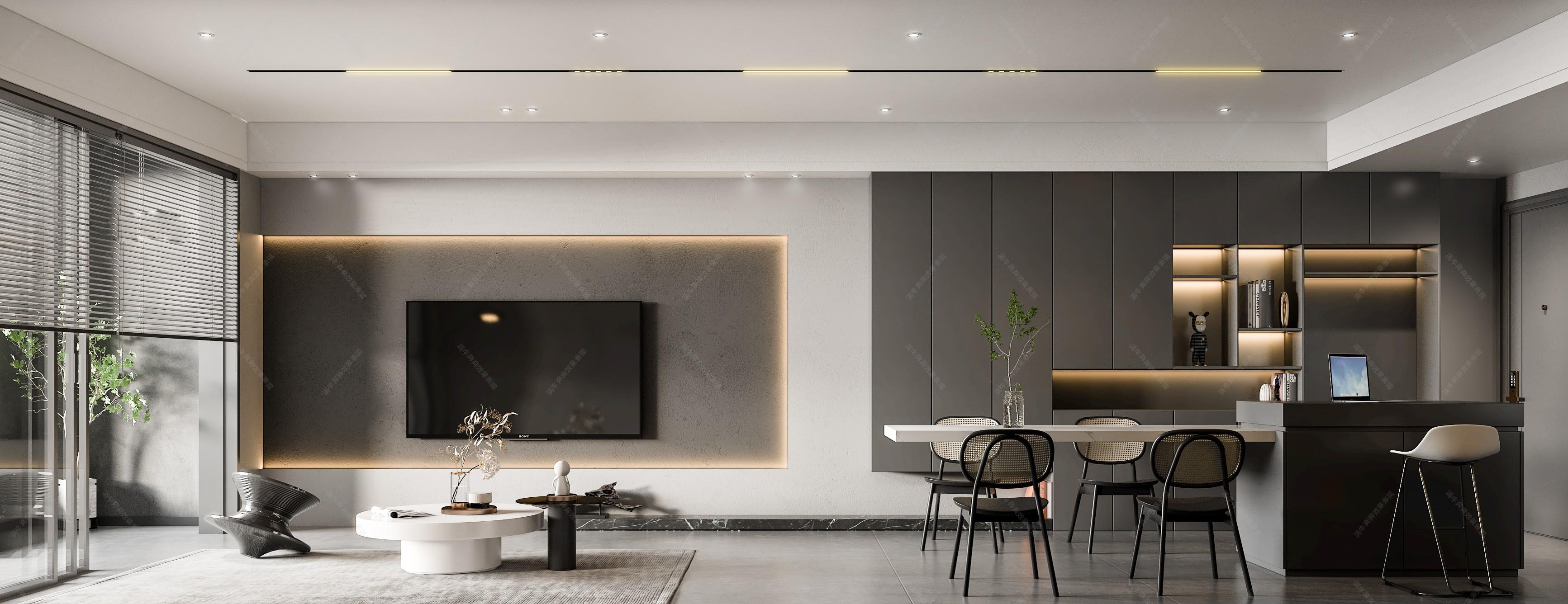 现代暗黑系客餐厅 - 效果图交流区-建e室内设计网