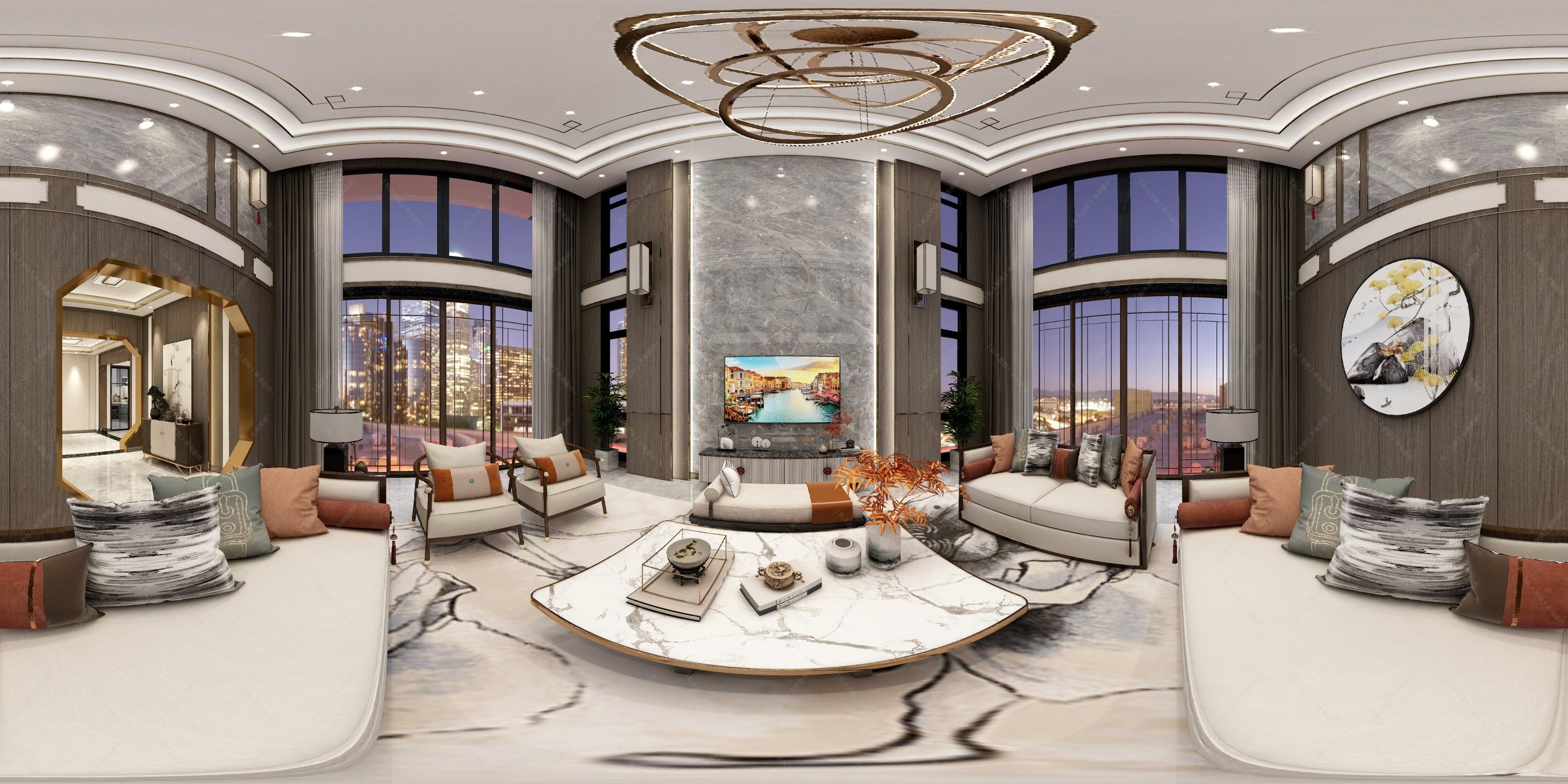 新中式别墅客厅 - 效果图交流区-建e室内设计网