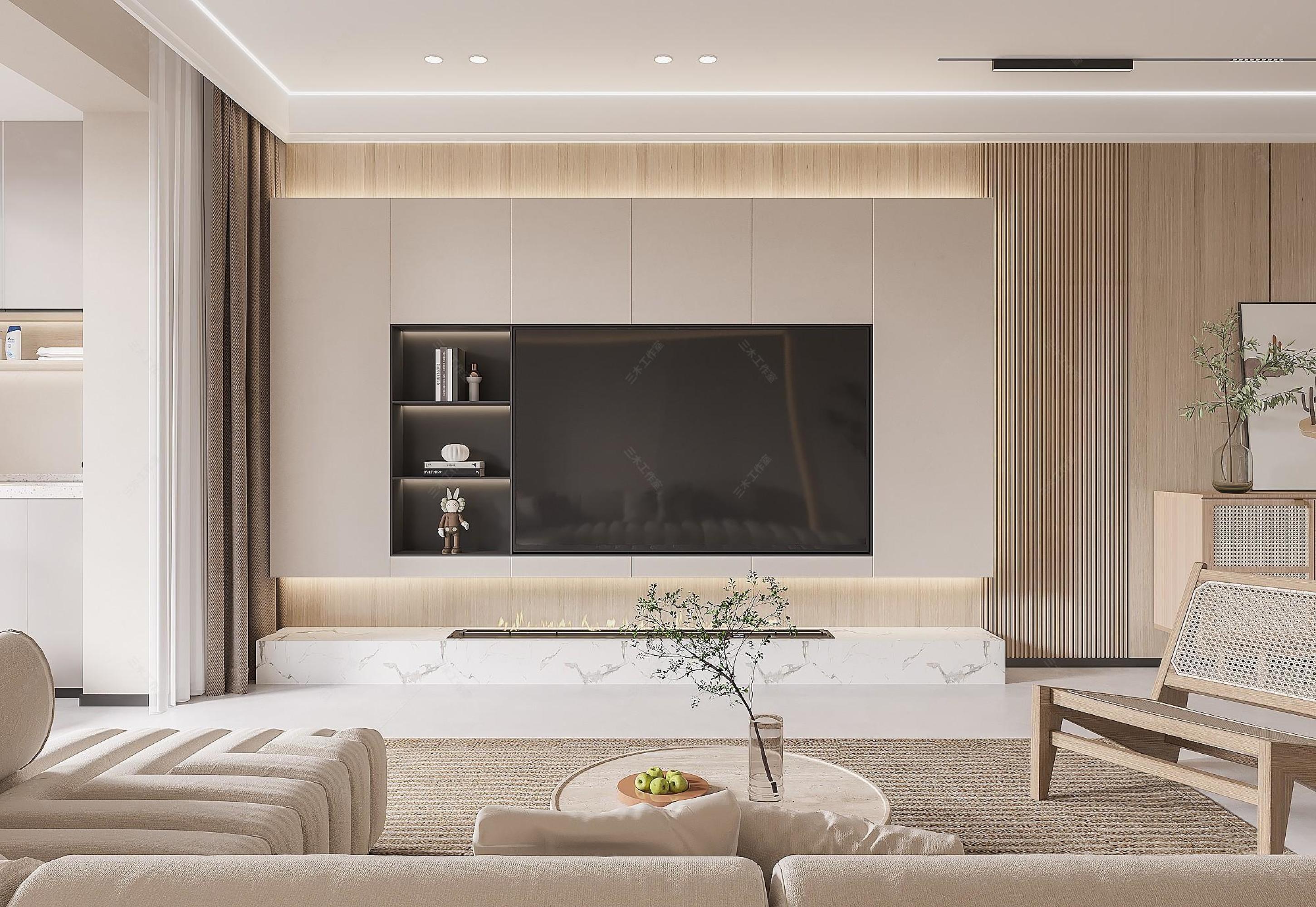 现代奶油客厅[ID: 101860444]_建e效果图