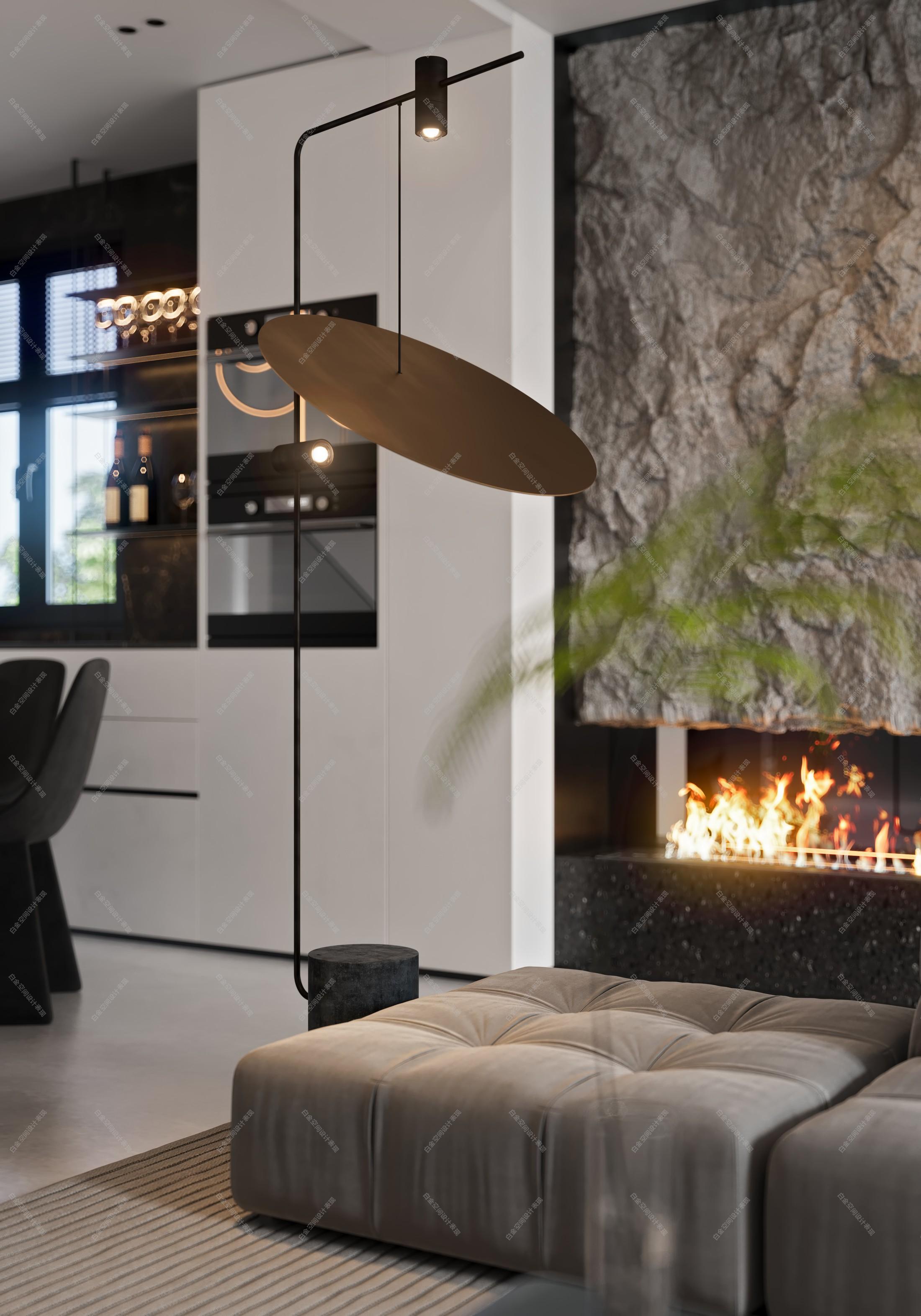 黑白灰客厅-设计效果图-建e室内设计网