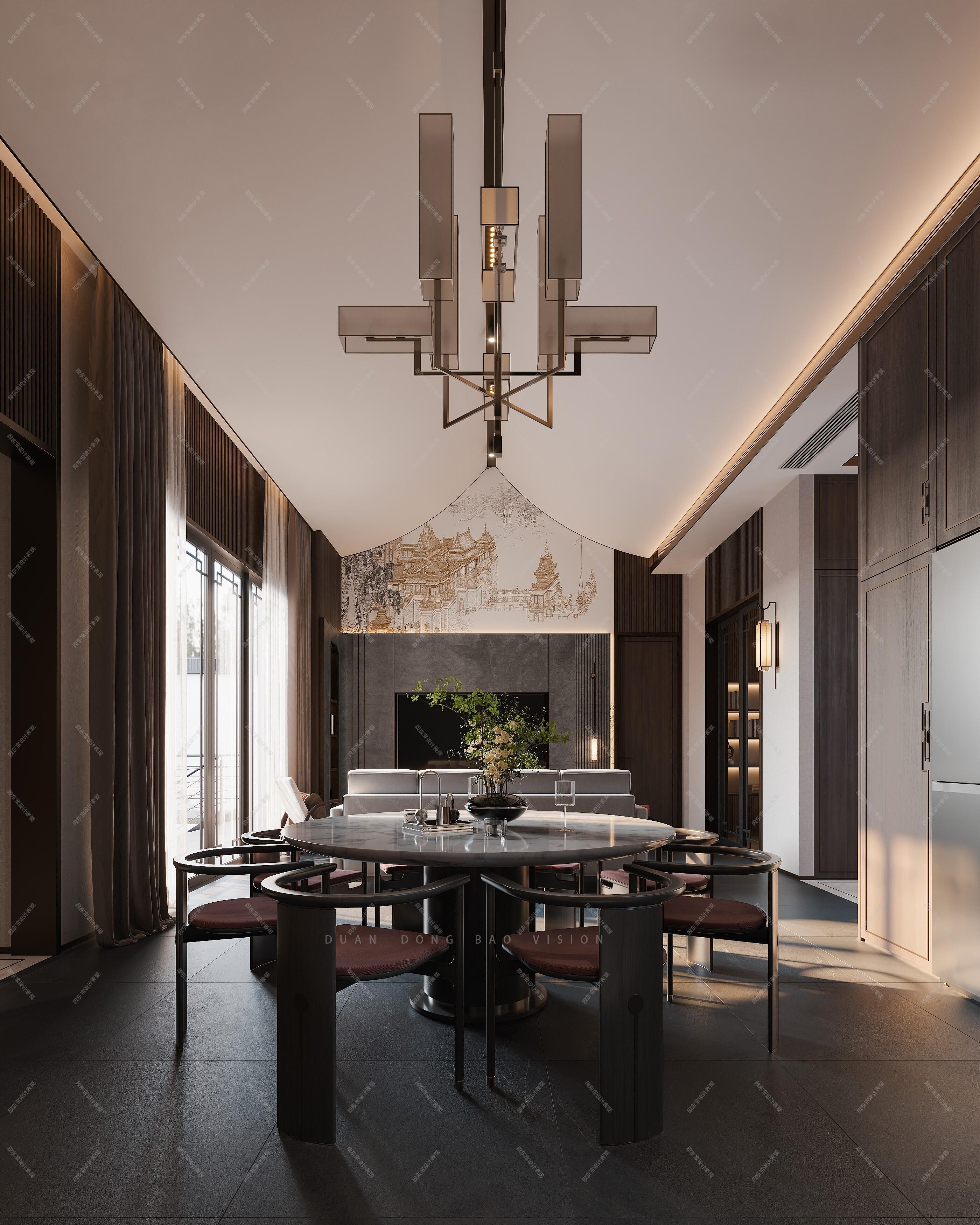 新中式别墅内景[ID: 103236635]_建e效果图