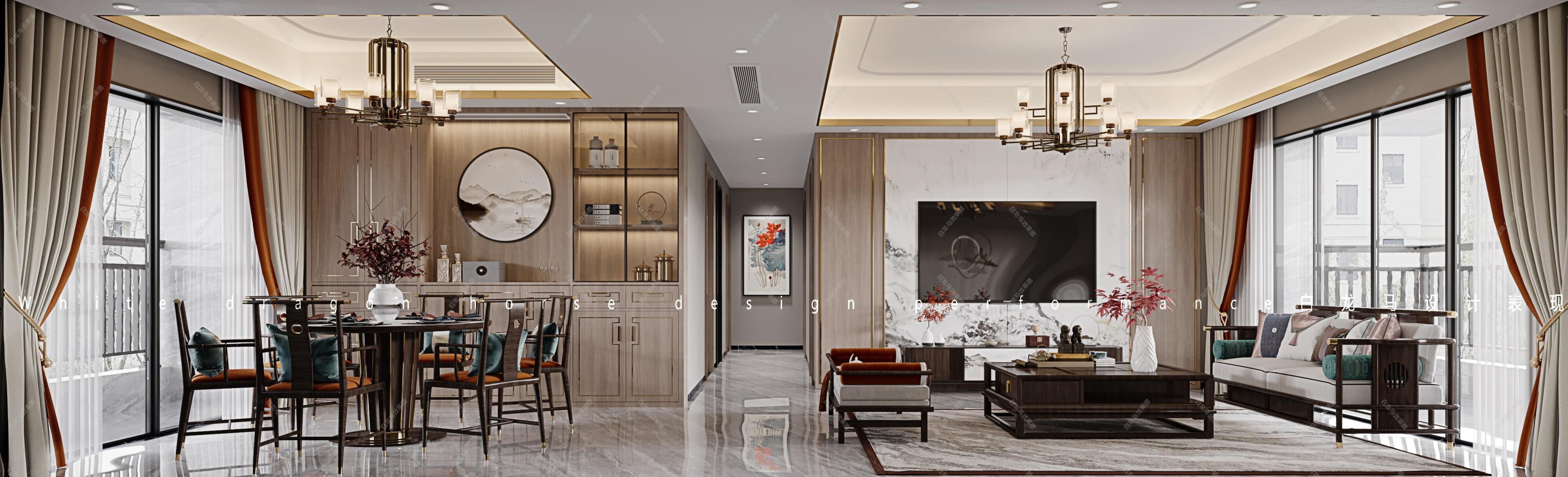 新中式客餐厅—白龙马效果图[ID: 104219703]_建e效果图