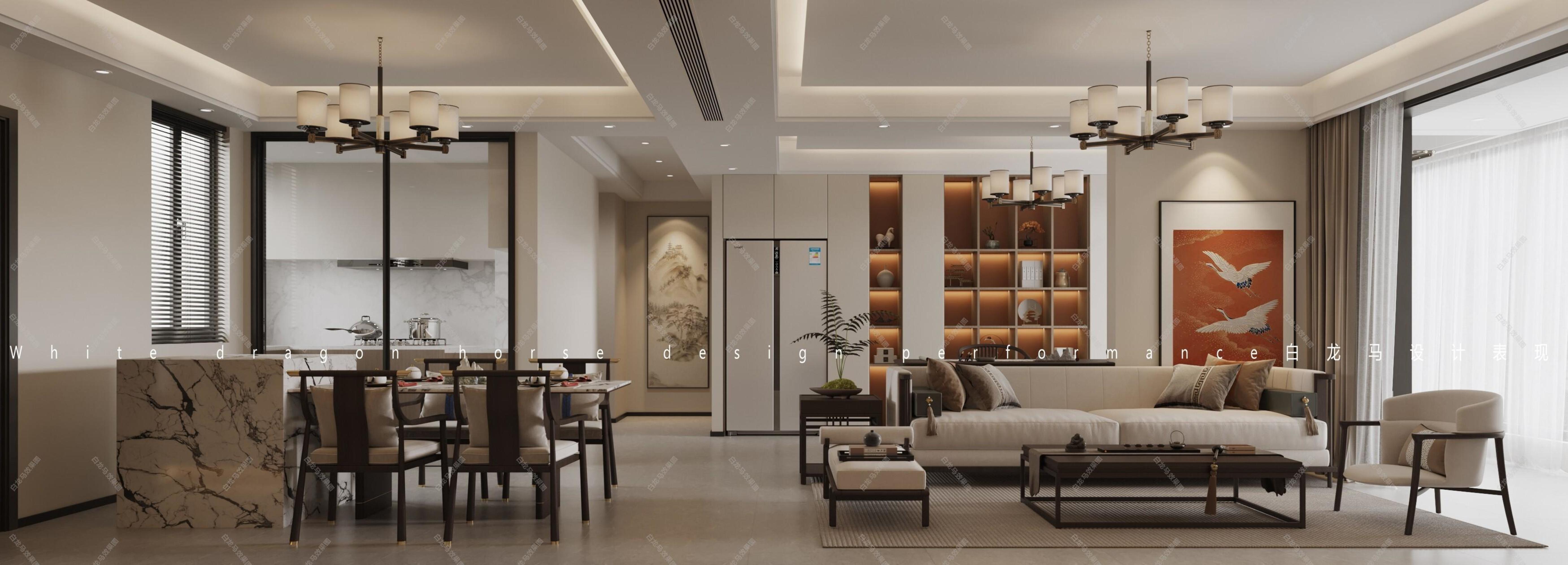 新中式客餐厅—白龙马效果图[ID: 103826635]_建e效果图