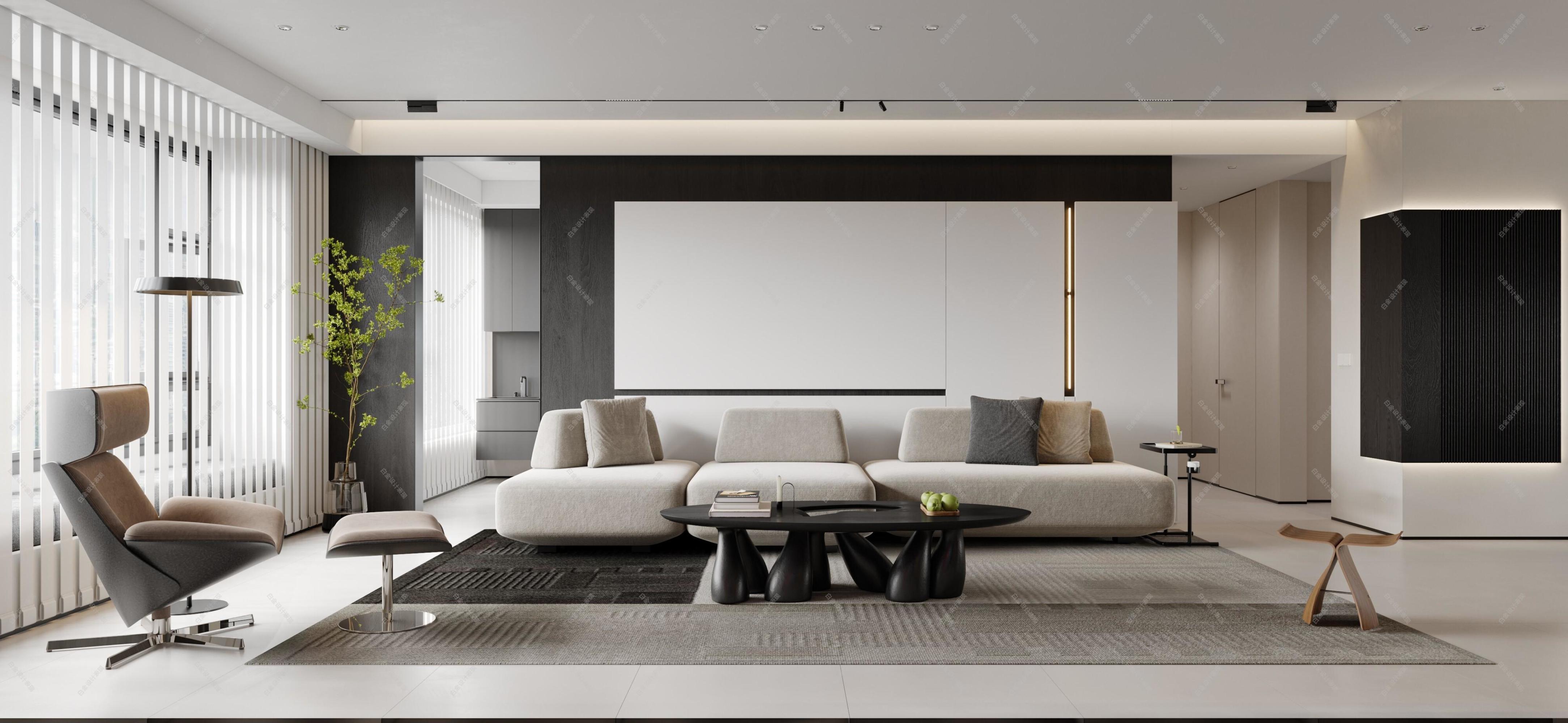 现代客厅 黑白灰客厅 简约客厅 [ID: 104678450]_建e效果图