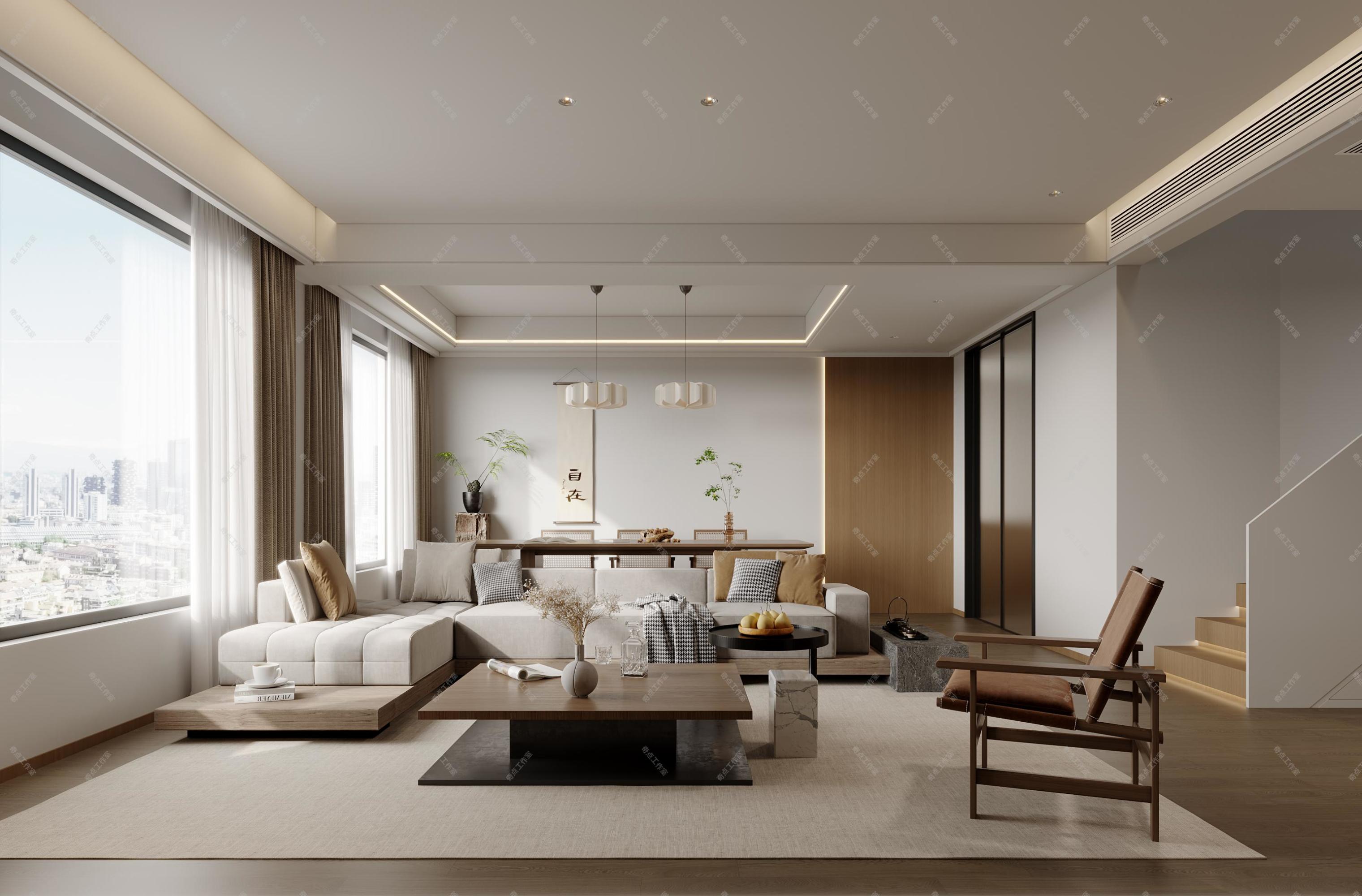 现代原木风家装效果图[ID: 113525970]_建e效果图