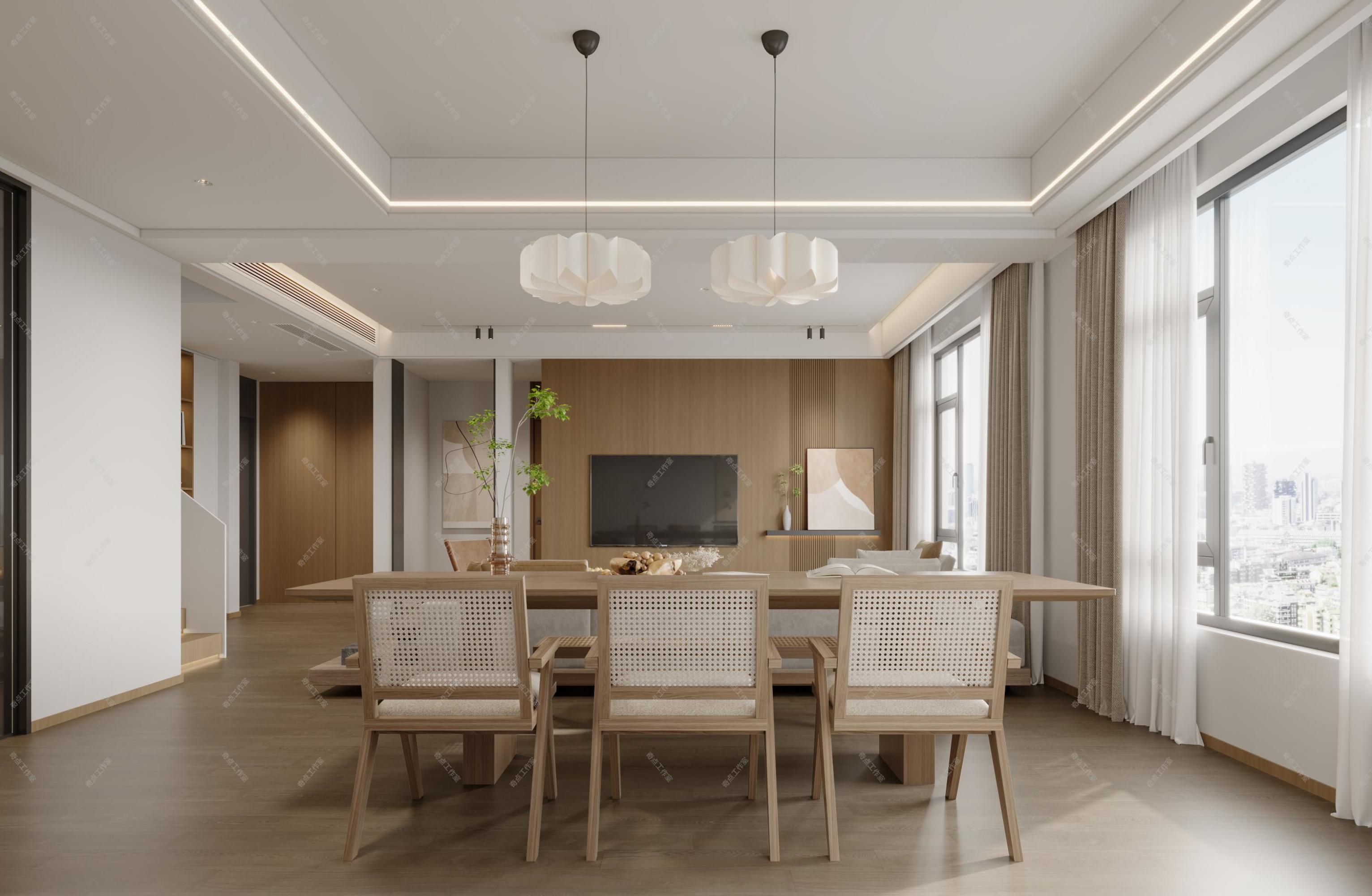 现代原木风家装效果图[ID: 113525970]_建e效果图