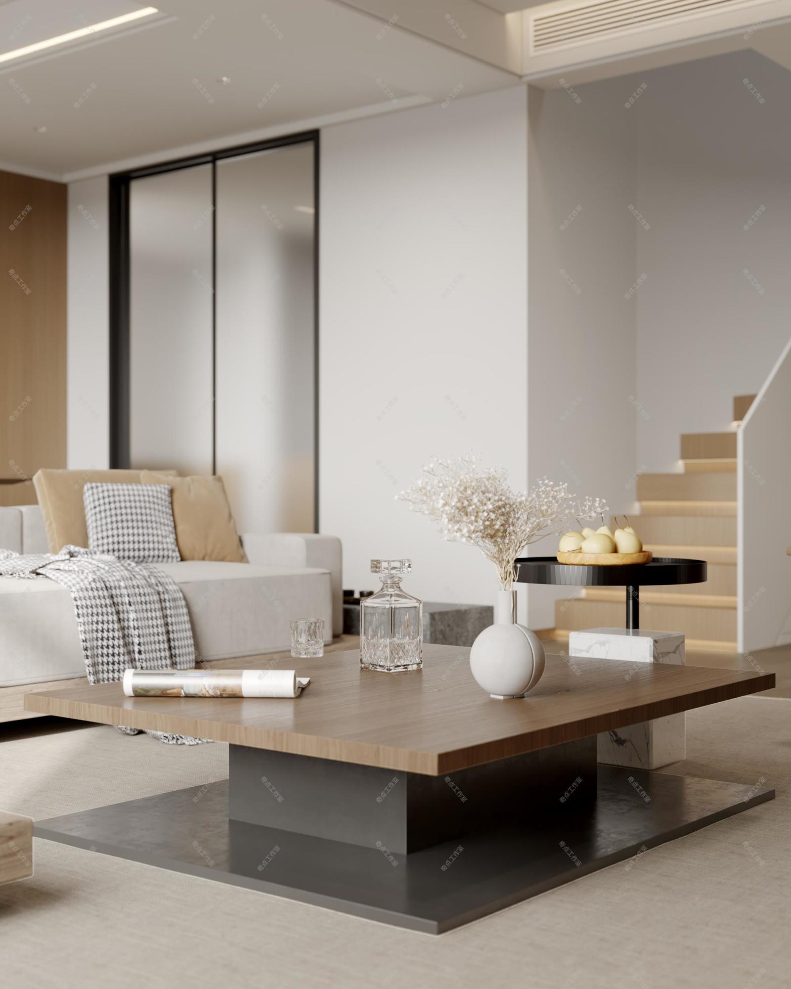 现代原木风家装效果图[ID: 113525970]_建e效果图