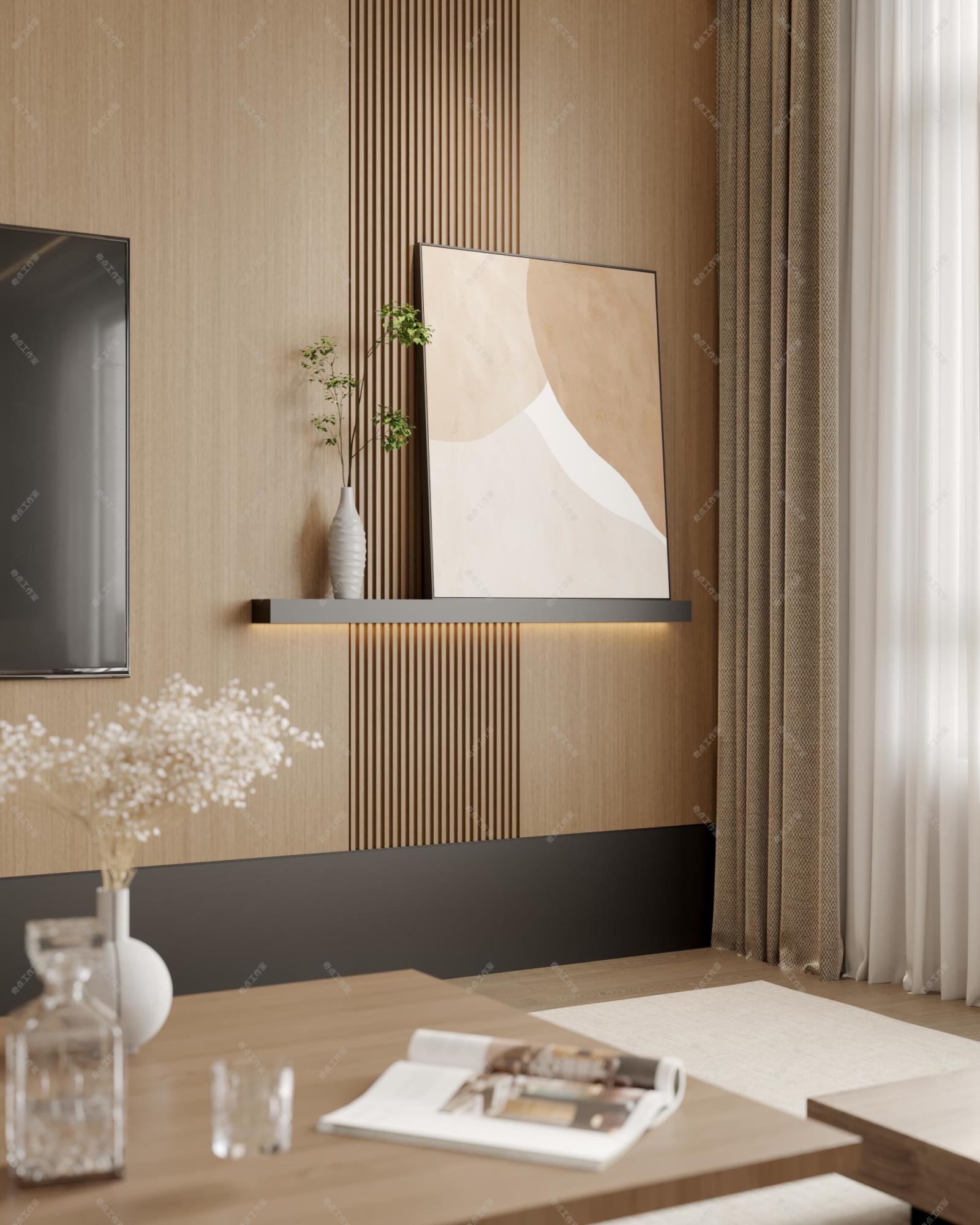 现代原木风家装效果图[ID: 113525970]_建e效果图