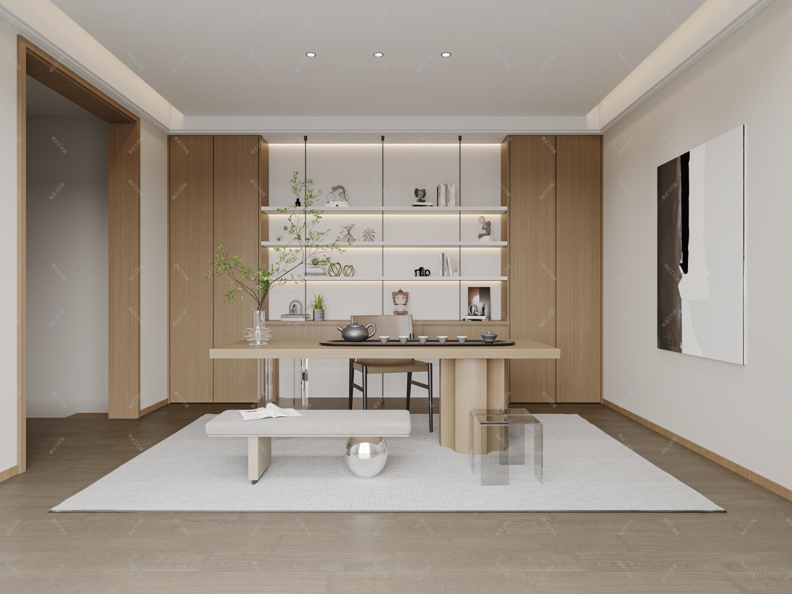现代原木风家装效果图[ID: 113525970]_建e效果图