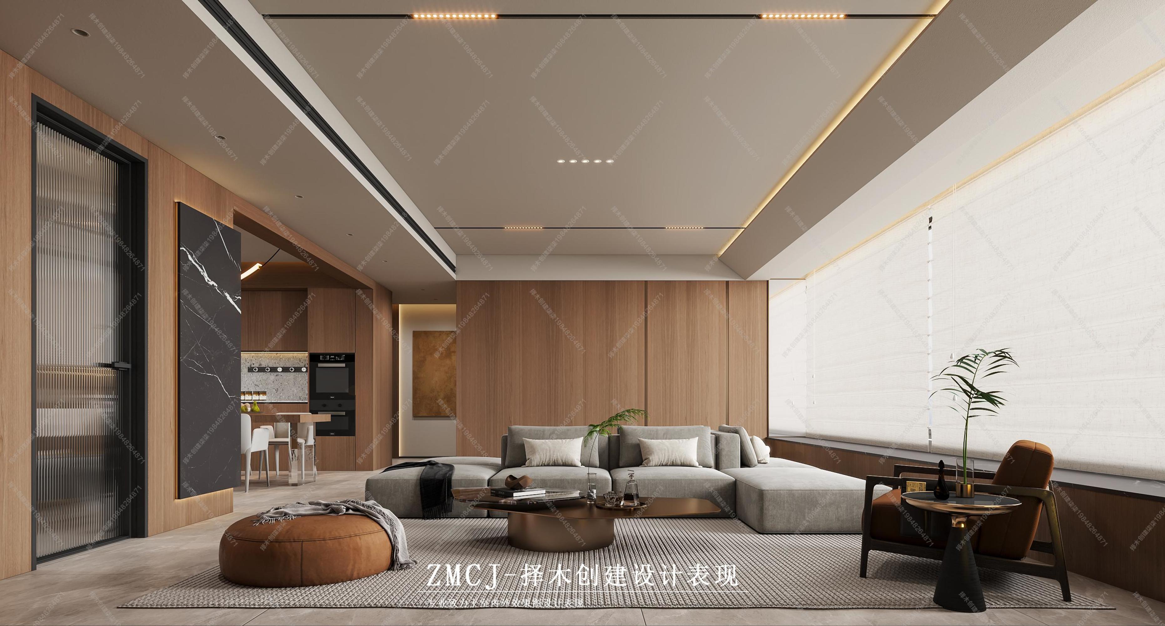 现代简约原木风家装效果图[ID: 114115803]_建e效果图