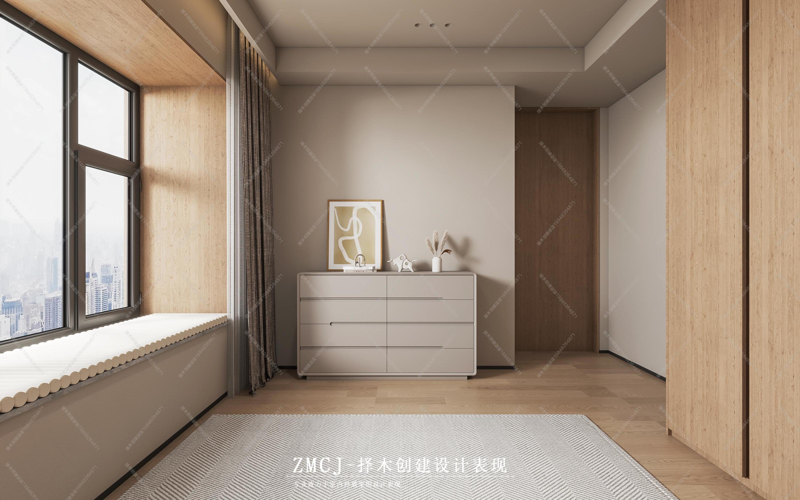 现代简约原木风家装效果图[ID: 114115803]_建e效果图