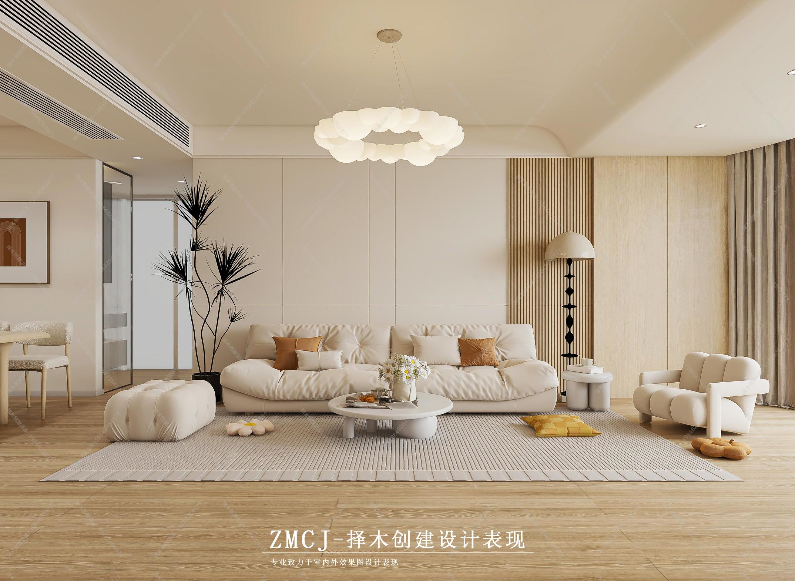 现代奶油风家装效果图[ID: 114115779]_建e效果图