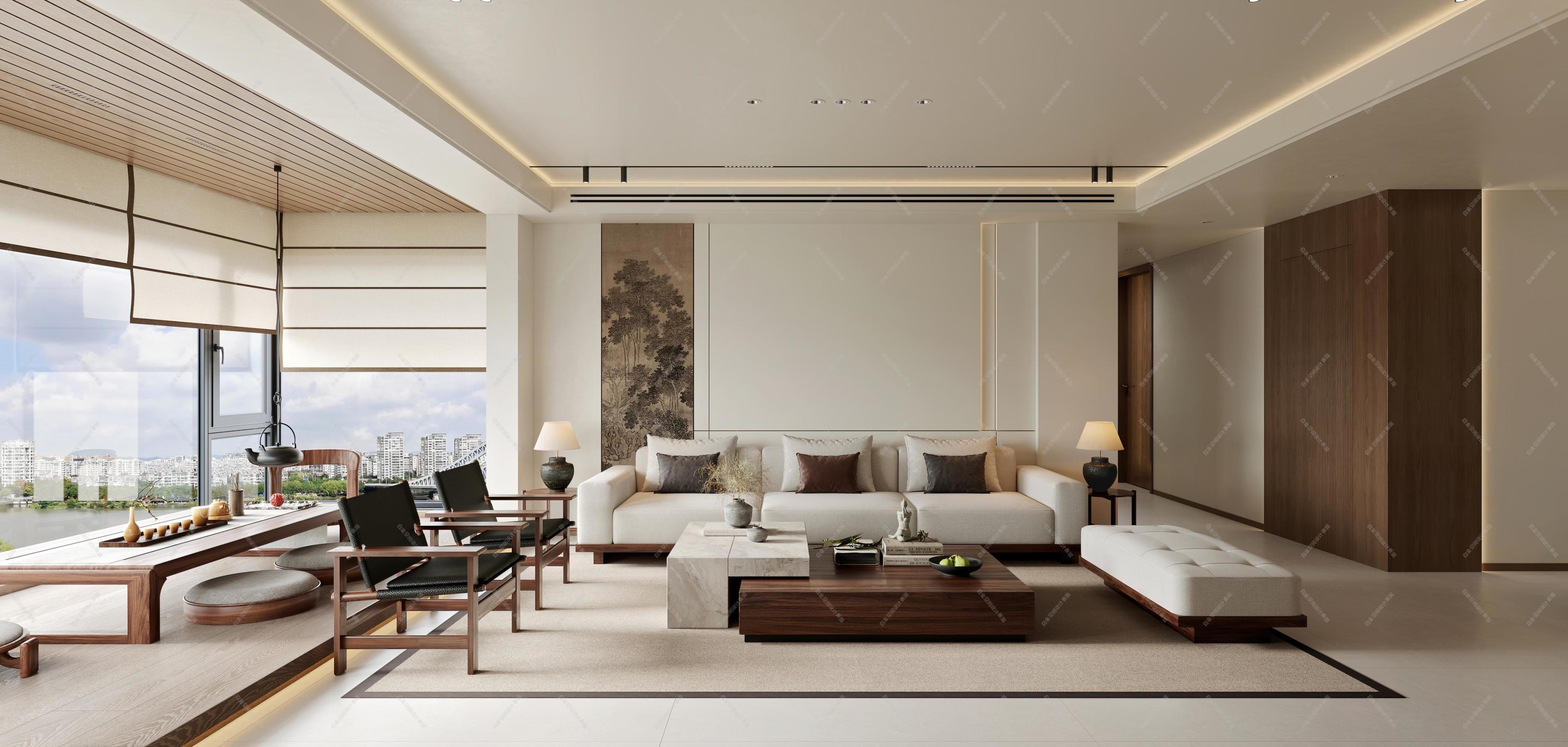 宋式美学 禅意新中式风格 中式客厅[ID: 114705657]_建e效果图
