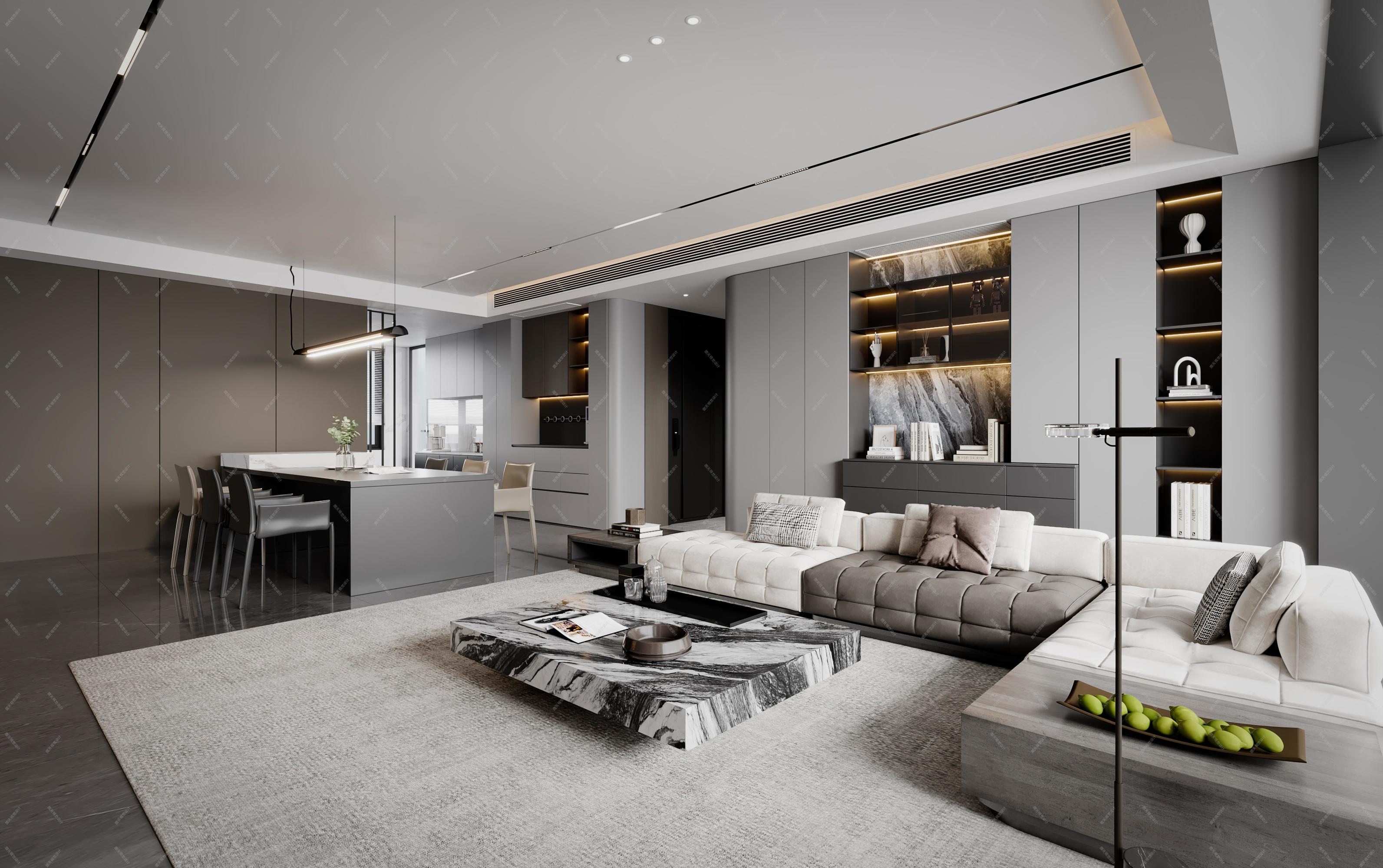 意式横厅||大平层效果图[ID: 114377744]_建e效果图