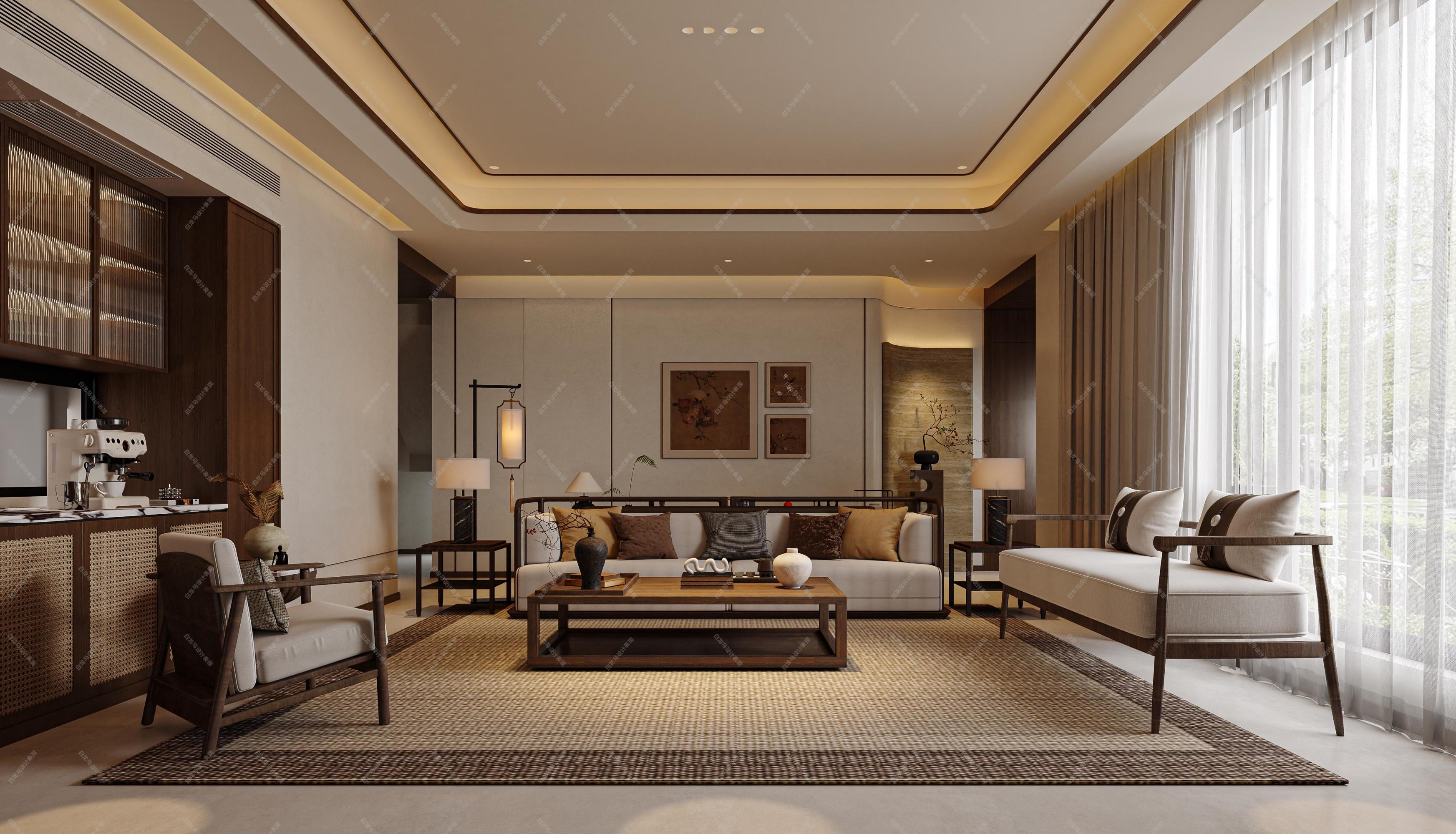 新中式客餐厅——白龙马效果图[ID: 115098761]_建e效果图