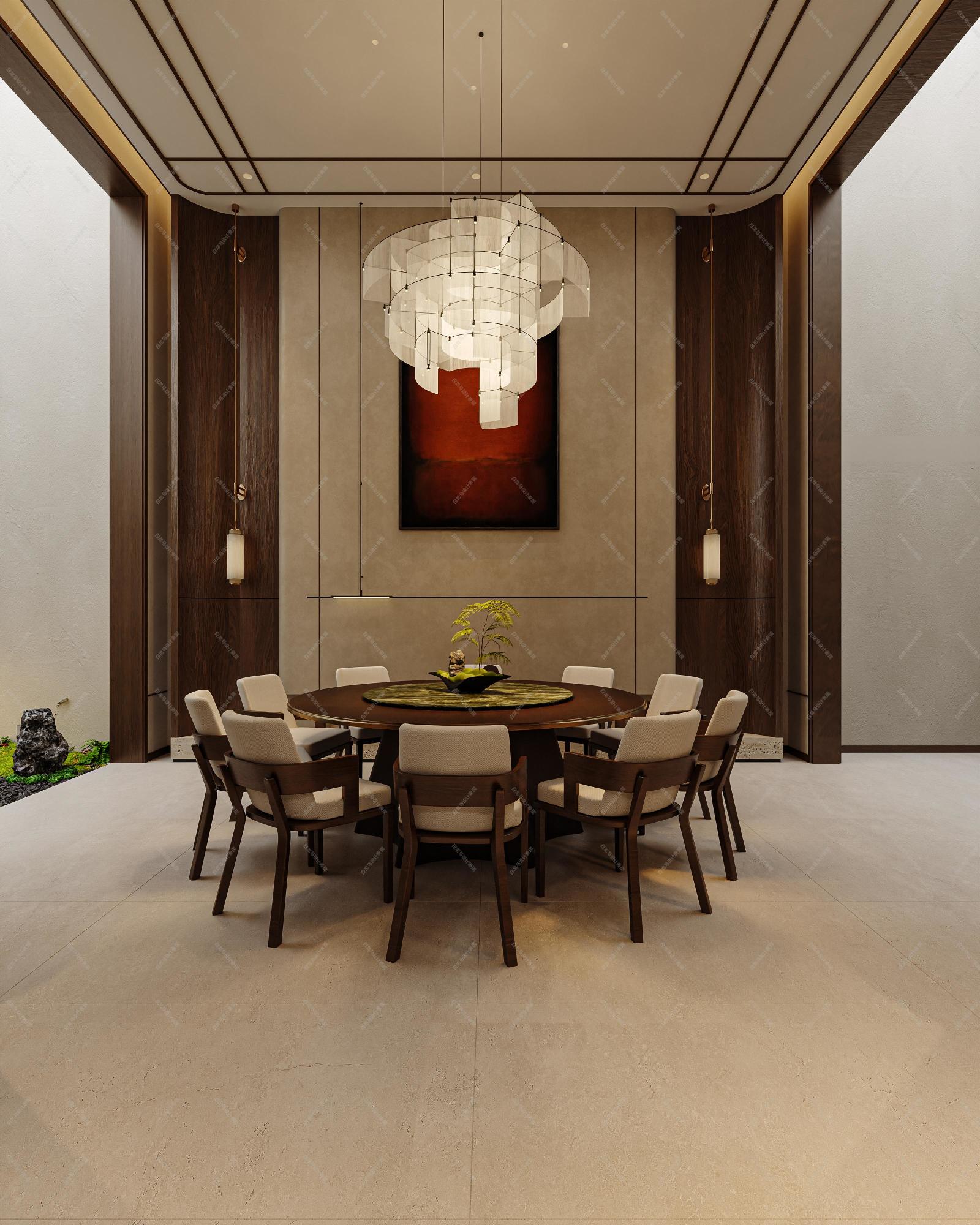 新中式客餐厅——白龙马效果图[ID: 115098761]_建e效果图