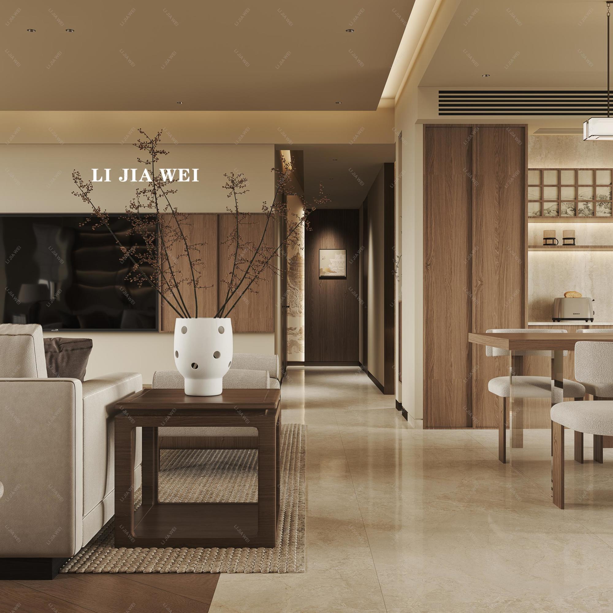 新中式客厅餐厅[ID: 115295294]_建e效果图