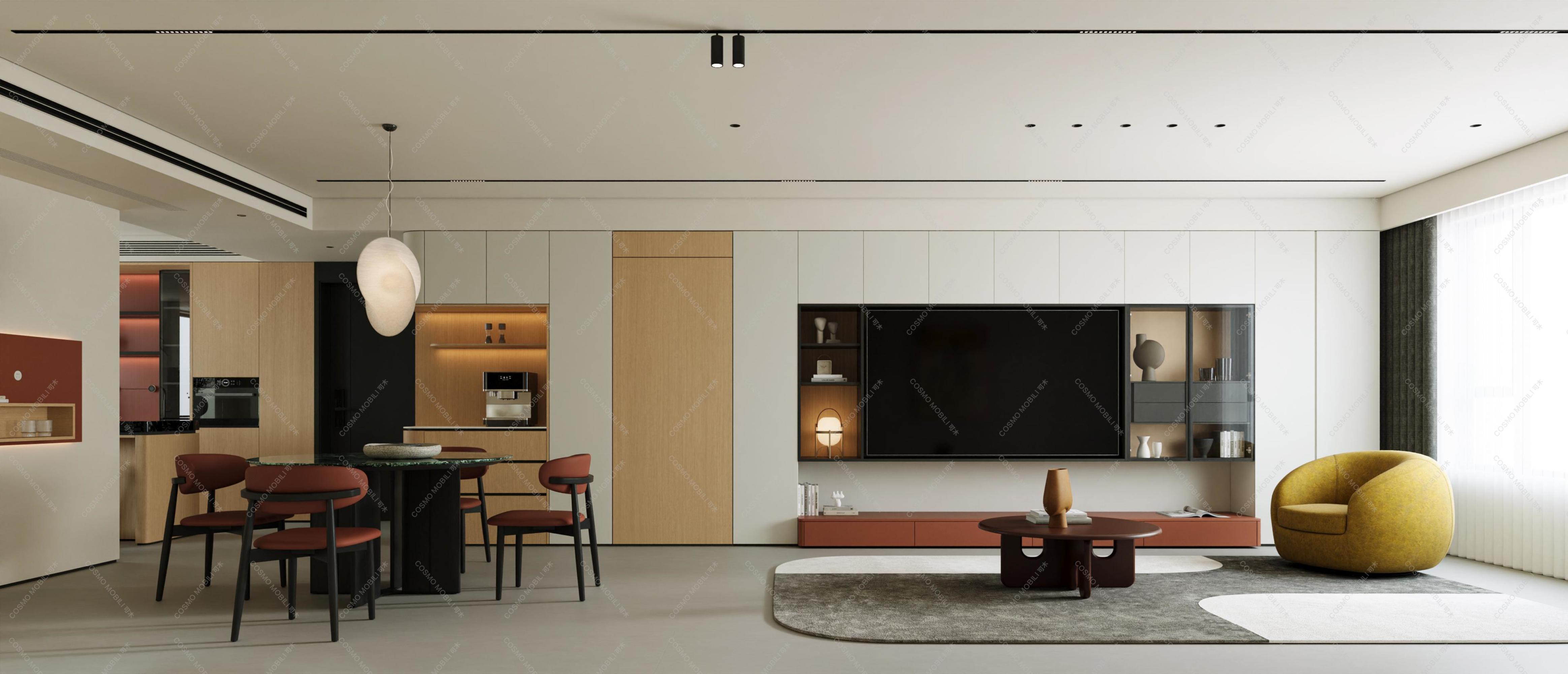 COSMO MOBILI 可木｜原木风客餐厅｜现代极简客餐厅[ID: 116147417]_建e效果图