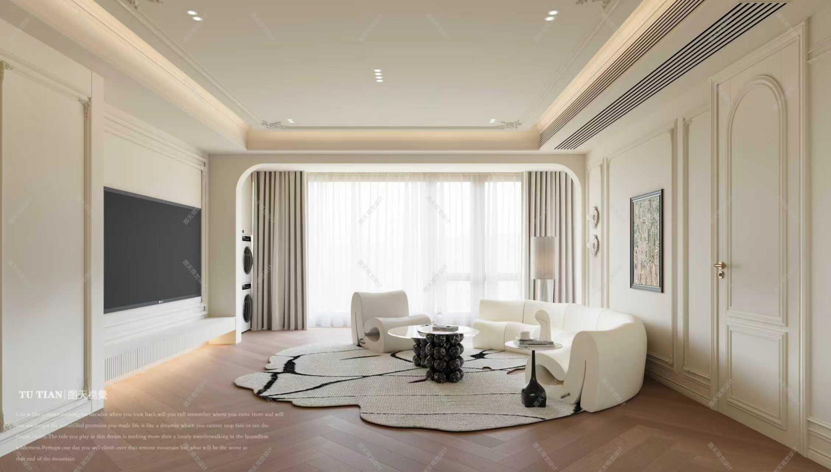 法式浪漫奶油 | 被光温柔包围的家——图天设计表现[ID: 116278311]_建e效果图